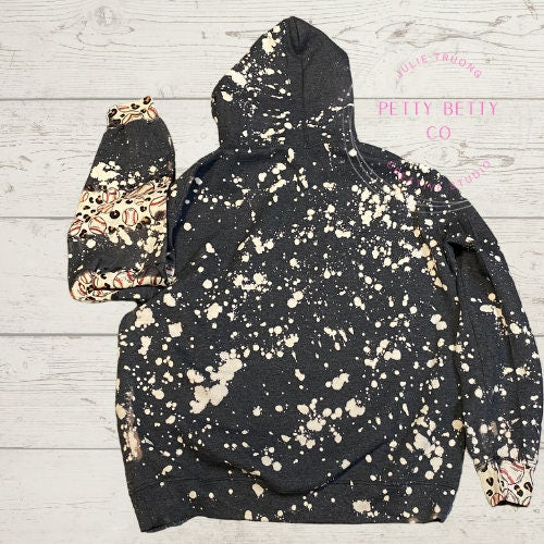 Baseball Mama Bleached Hoodie -  Custom baseball Heart with Names on Sleeve - Bleached Hoodie - Custom Hoodie - Baseball Shirt Sweatshirt