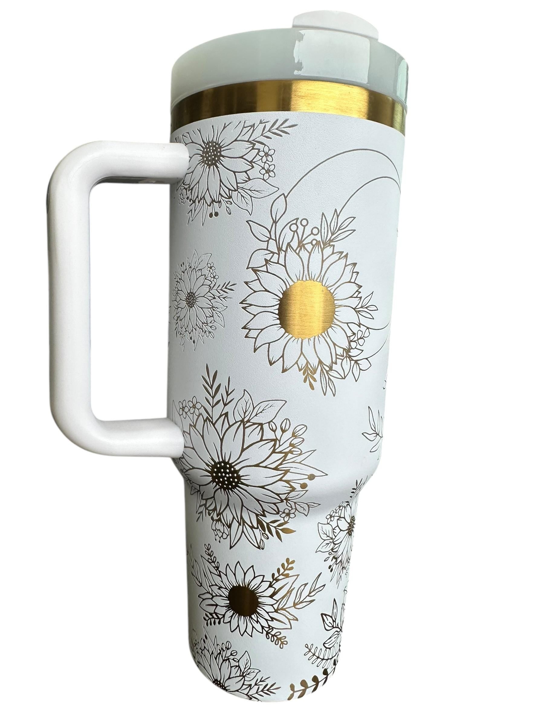 Floral Horse tumbler -  Western Engraved Tumbler  - Horse Lover engraved Country Tumbler - 40oz tumbler with handle - Horse Riding Gift