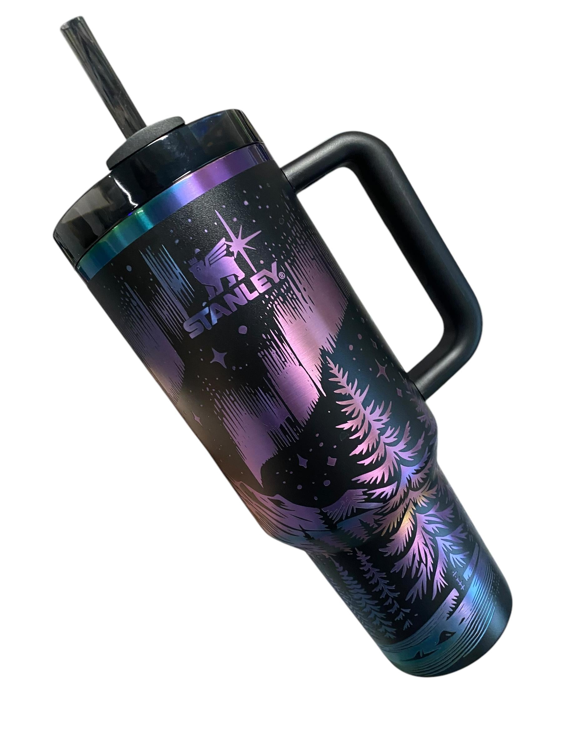 Northern Lights Stanley Chroma Tumbler - Northern Lights 40oz Iridescent Tumbler Mountain theme -Laser Engraved, Rainbow Plated - Multicolor