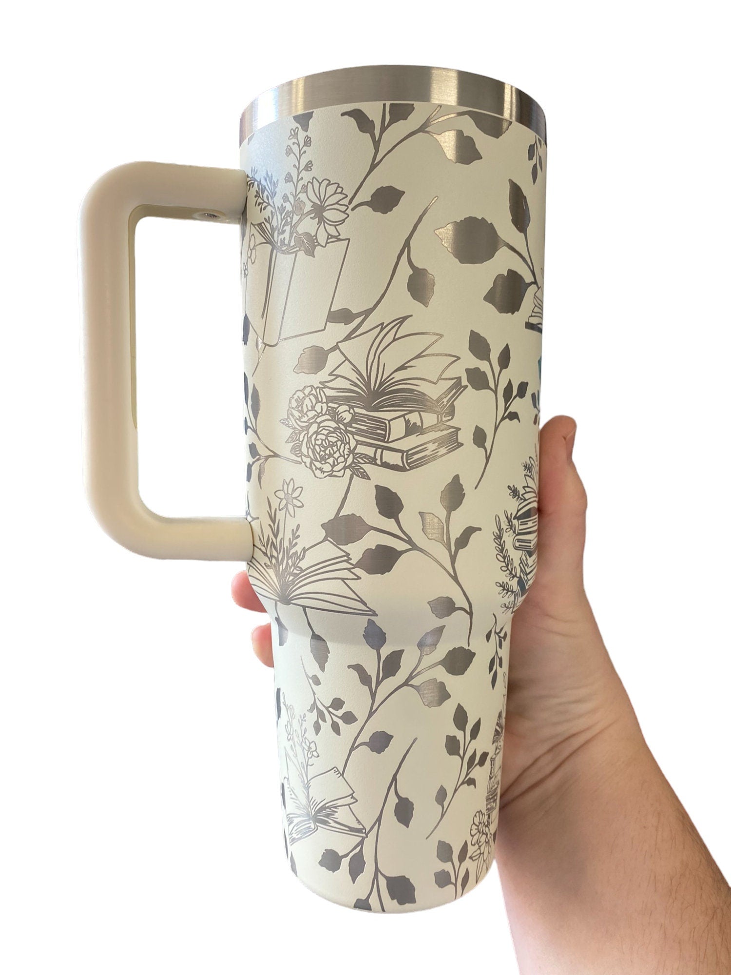 Books and Coffee Engraved Cup - I'm all Booked Custom Engraved Cup  - 40oz tumbler with handle -  Reading Theme Tumbler - Gift for Reader