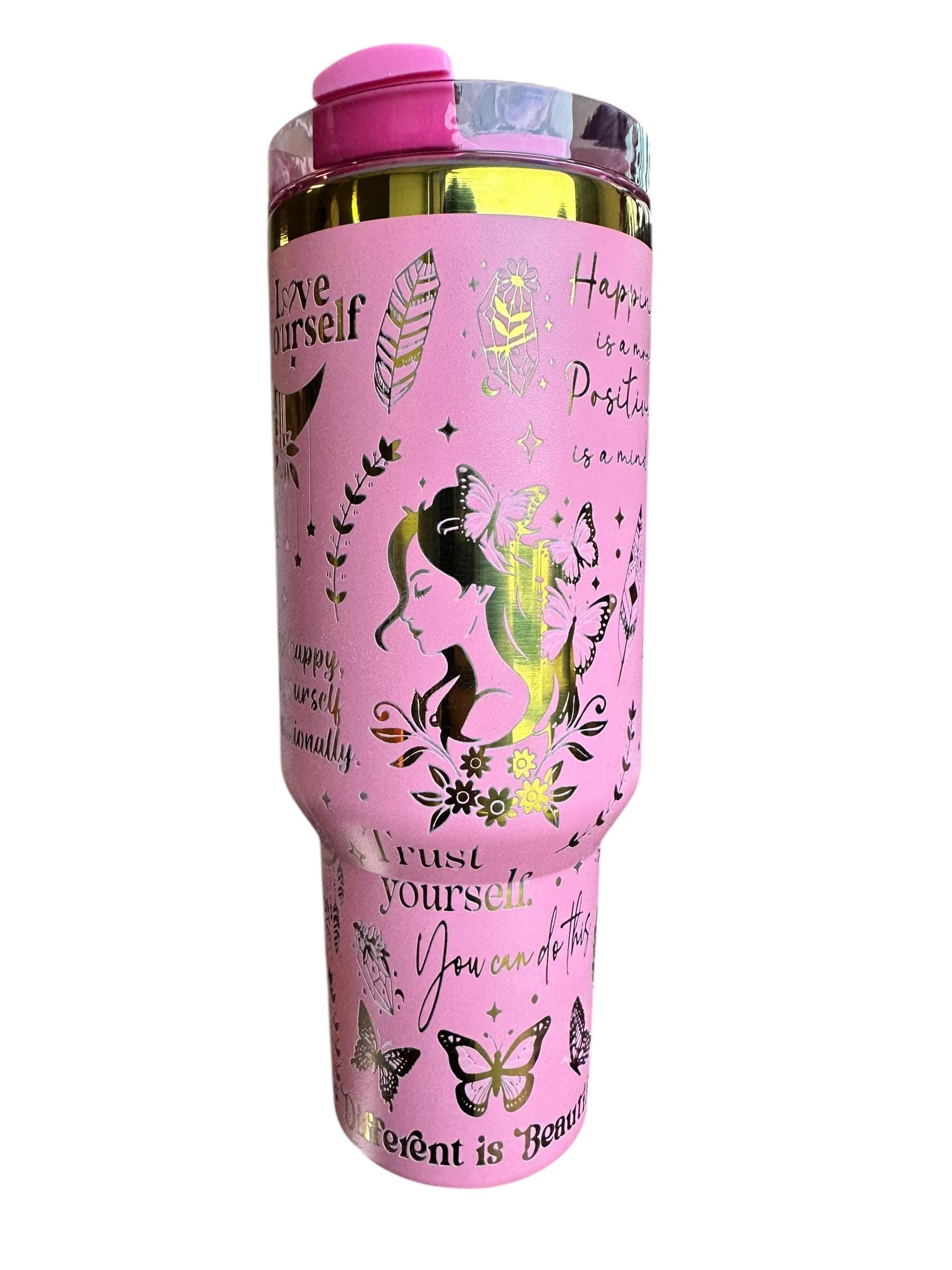 Positive Affirmation Tumbler - Self Care -  Self Love tumbler -40oz tumbler - Engraved Tumbler- Floral tumbler, tumbler, Custom 40oz tumbler