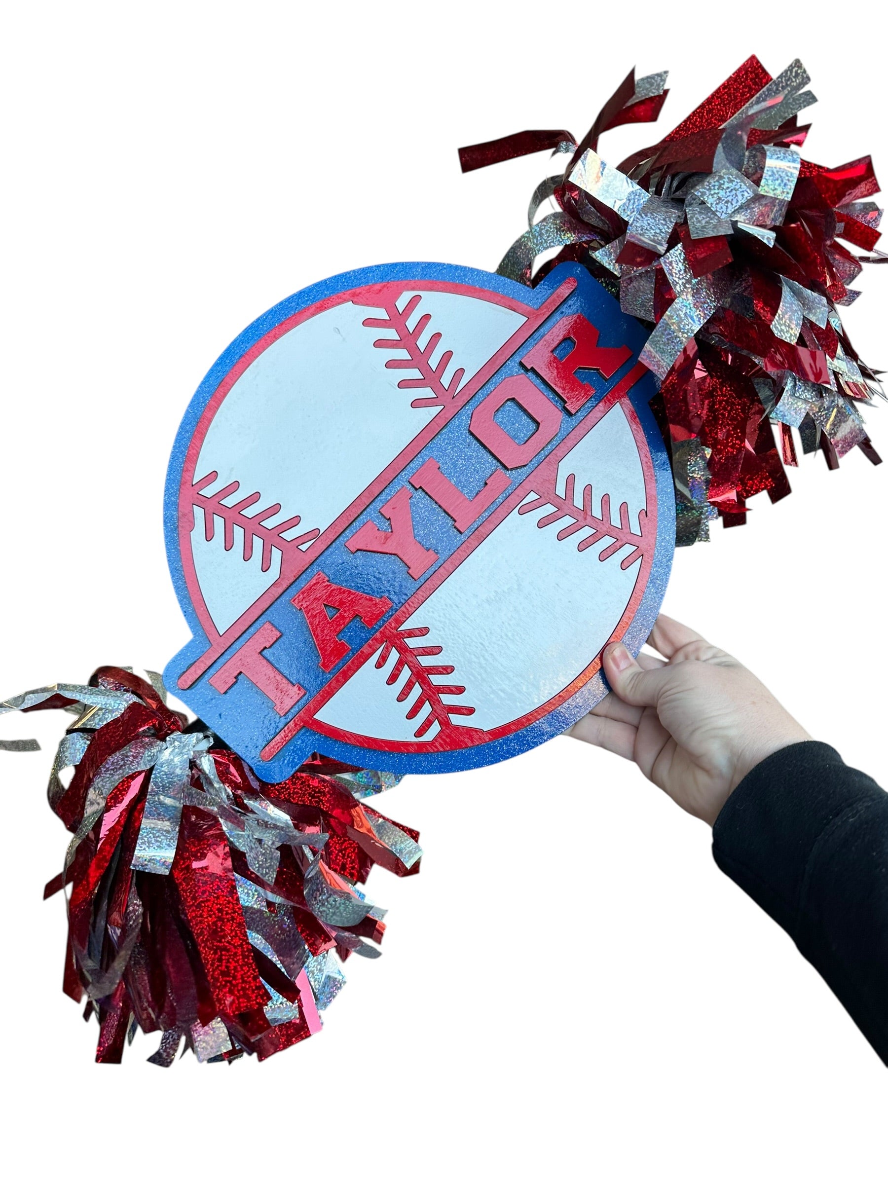 Personalized Baseball Cheerstick | Custom Name Sports Noise Maker | Game Day Spirit Stick with Pom Poms | Baseball Fan Gift