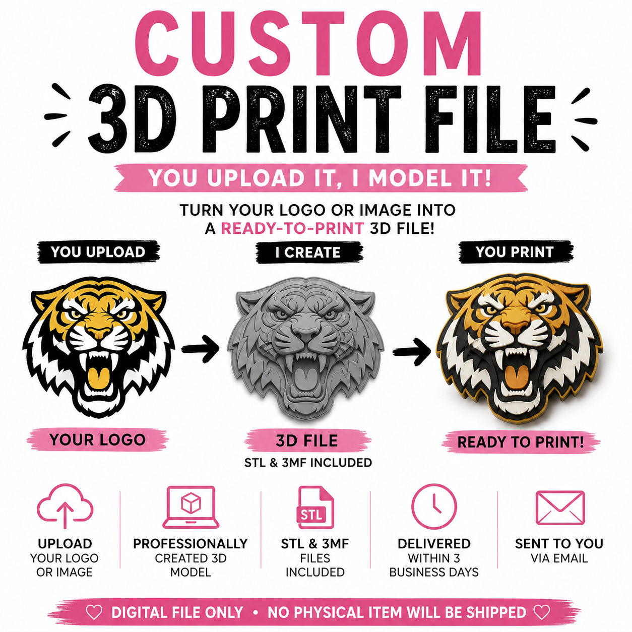 Custom Logo or Photo to 3D Print File | STL & 3MF | Personalized 3D Model Creation