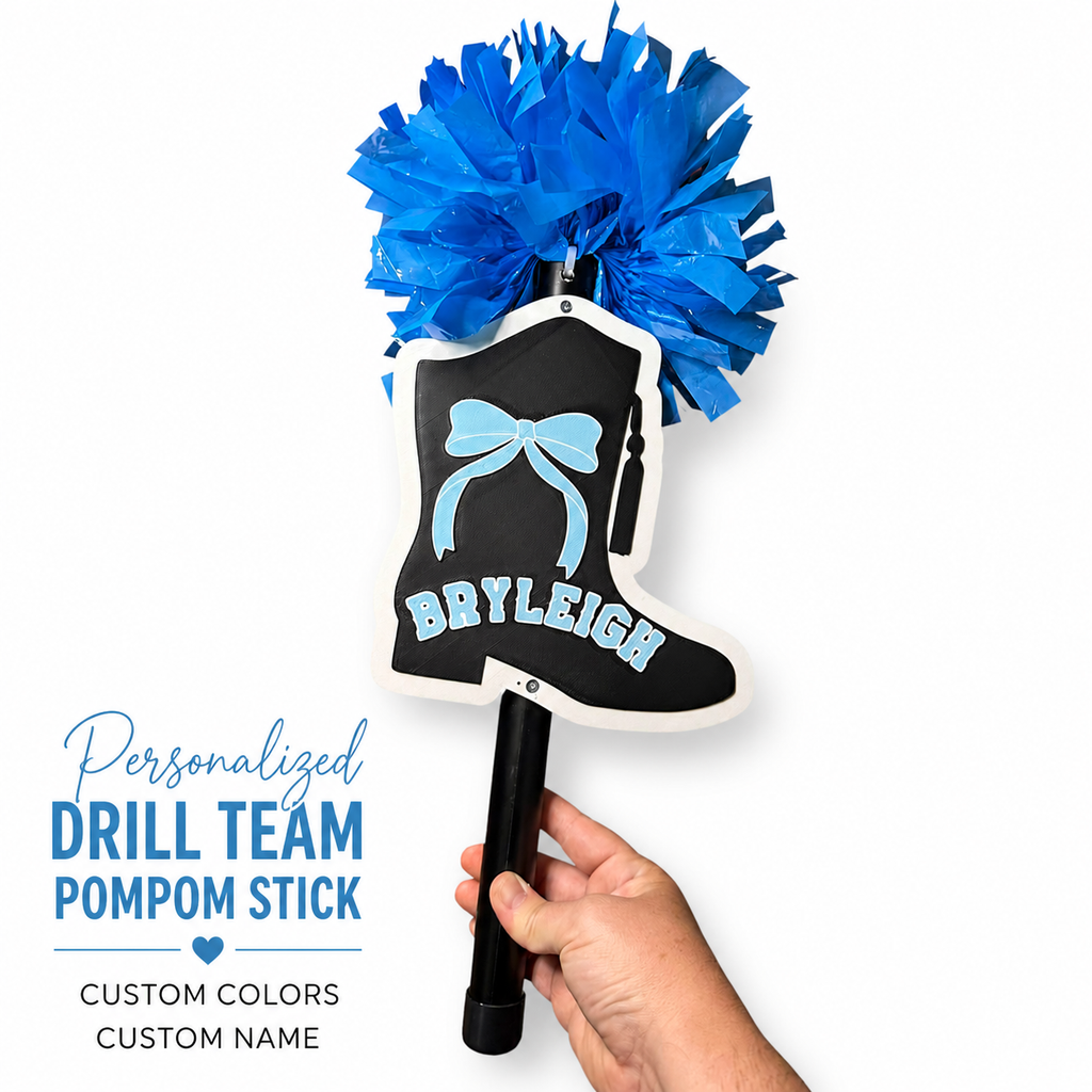 Personalized Drill Team Pompom Stick – Custom 3D Printed Boot Spirit Stick
