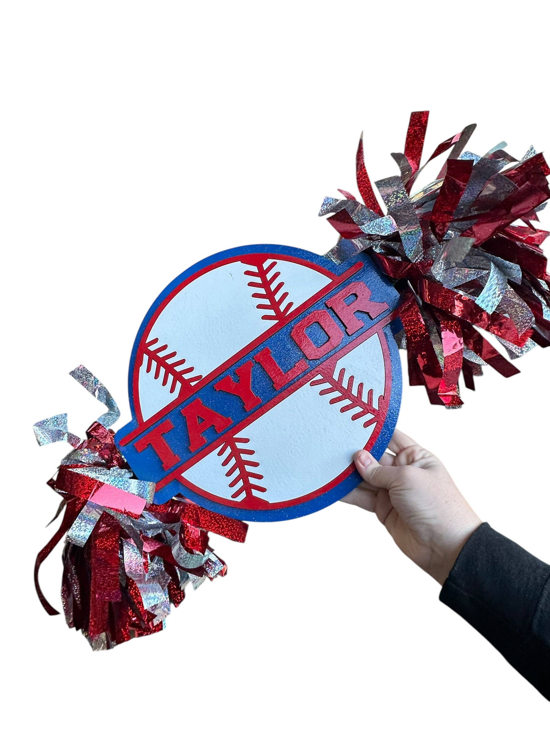 Personalized Baseball Cheerstick | Custom Name Sports Noise Maker | Game Day Spirit Stick with Pom Poms | Baseball Fan Gift