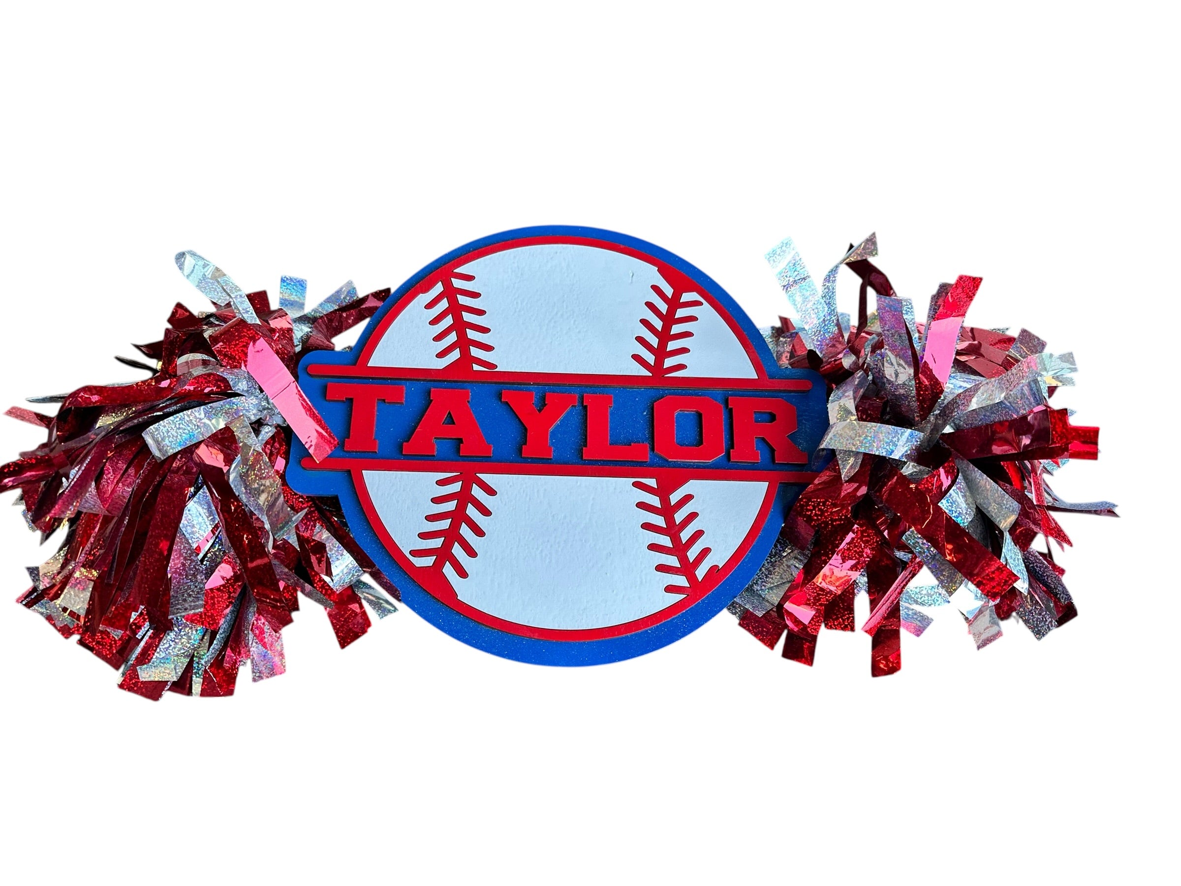 Personalized Baseball Cheerstick | Custom Name Sports Noise Maker | Game Day Spirit Stick with Pom Poms | Baseball Fan Gift