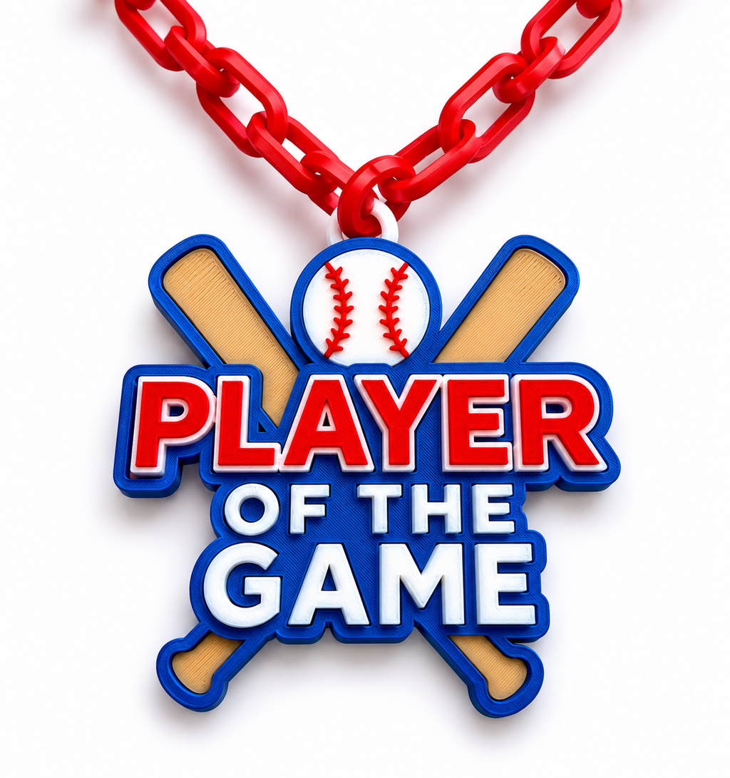 Custom Player of the Game Hype Chain | Baseball MVP Award Chain | 3D Printed Sports Necklace | Team Award Gift | Dugout Celebration Chain