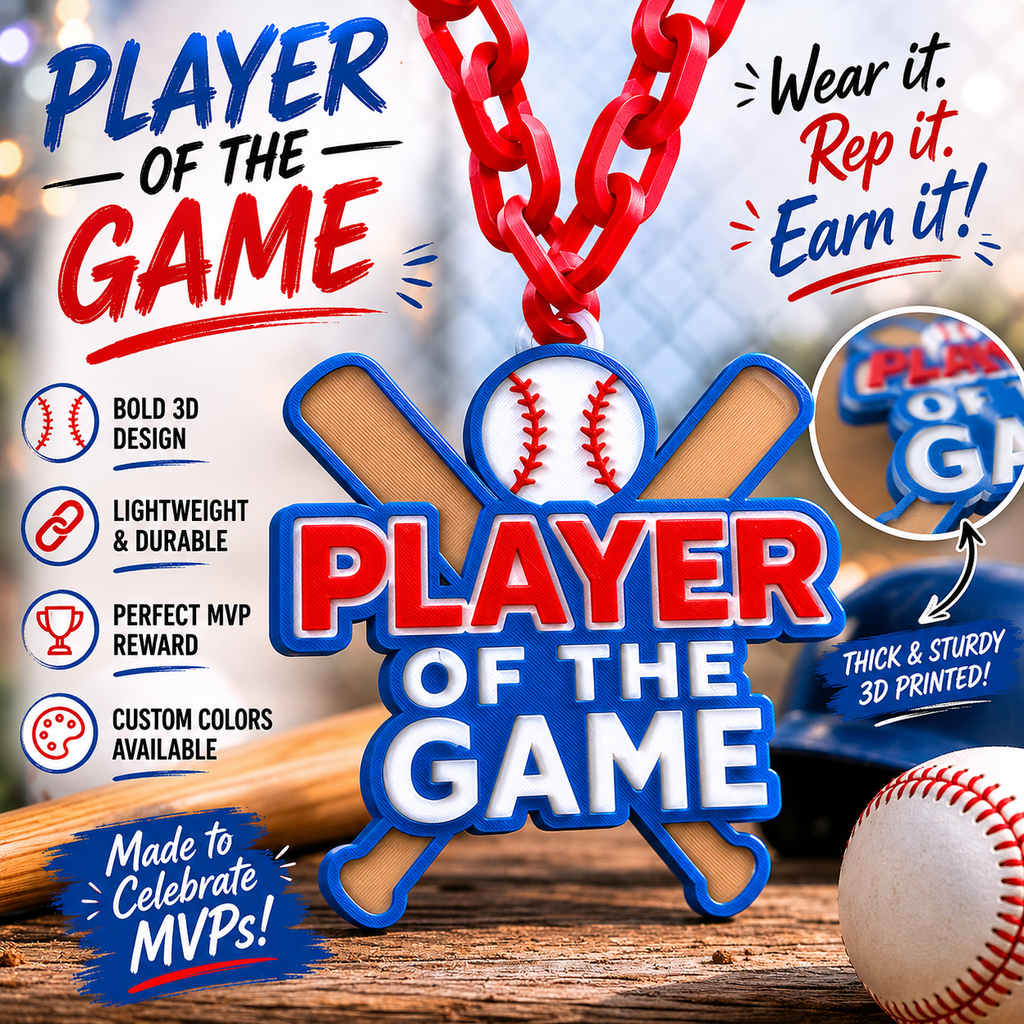 Custom Player of the Game Hype Chain | Baseball MVP Award Chain | 3D Printed Sports Necklace | Team Award Gift | Dugout Celebration Chain