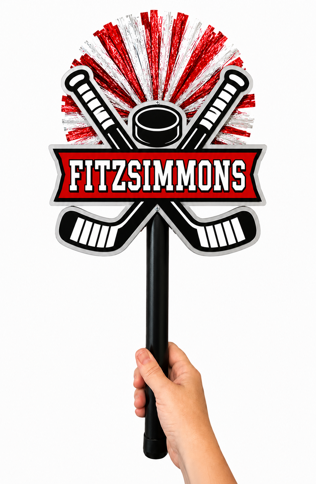 Personalized Ice Hockey Pompom Stick | Custom Hockey Spirit Stick | Senior Night Hockey Gift | Team Fan Cheer Stick