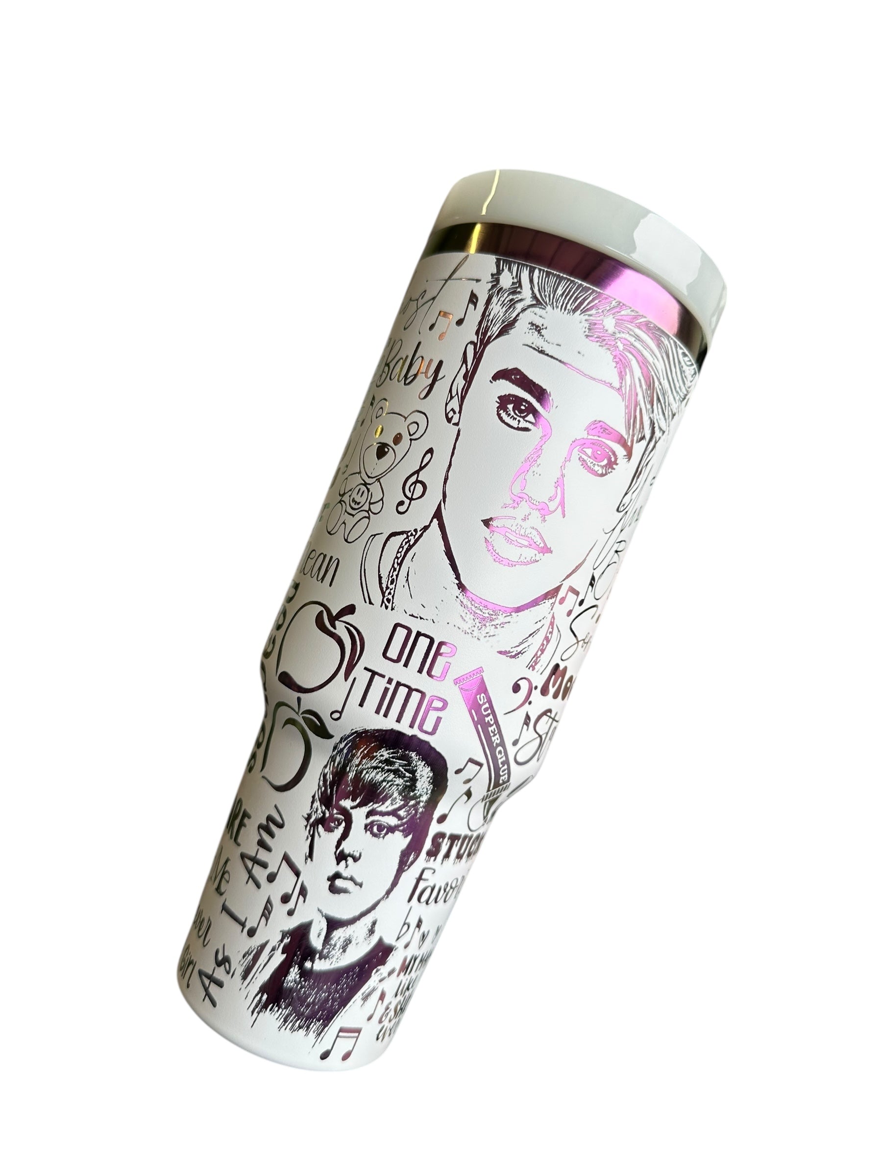 Justin B tumbler- engraved Pop Music tumbler 2.0 - 40oz tumbler with handle - Album Tumbler