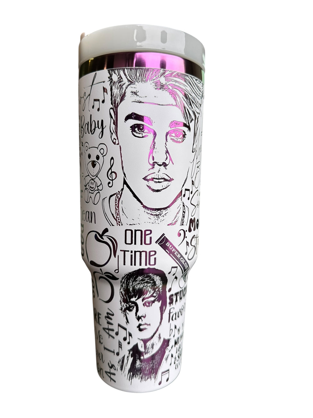 Justin B tumbler- engraved Pop Music tumbler 2.0 - 40oz tumbler with handle - Album Tumbler