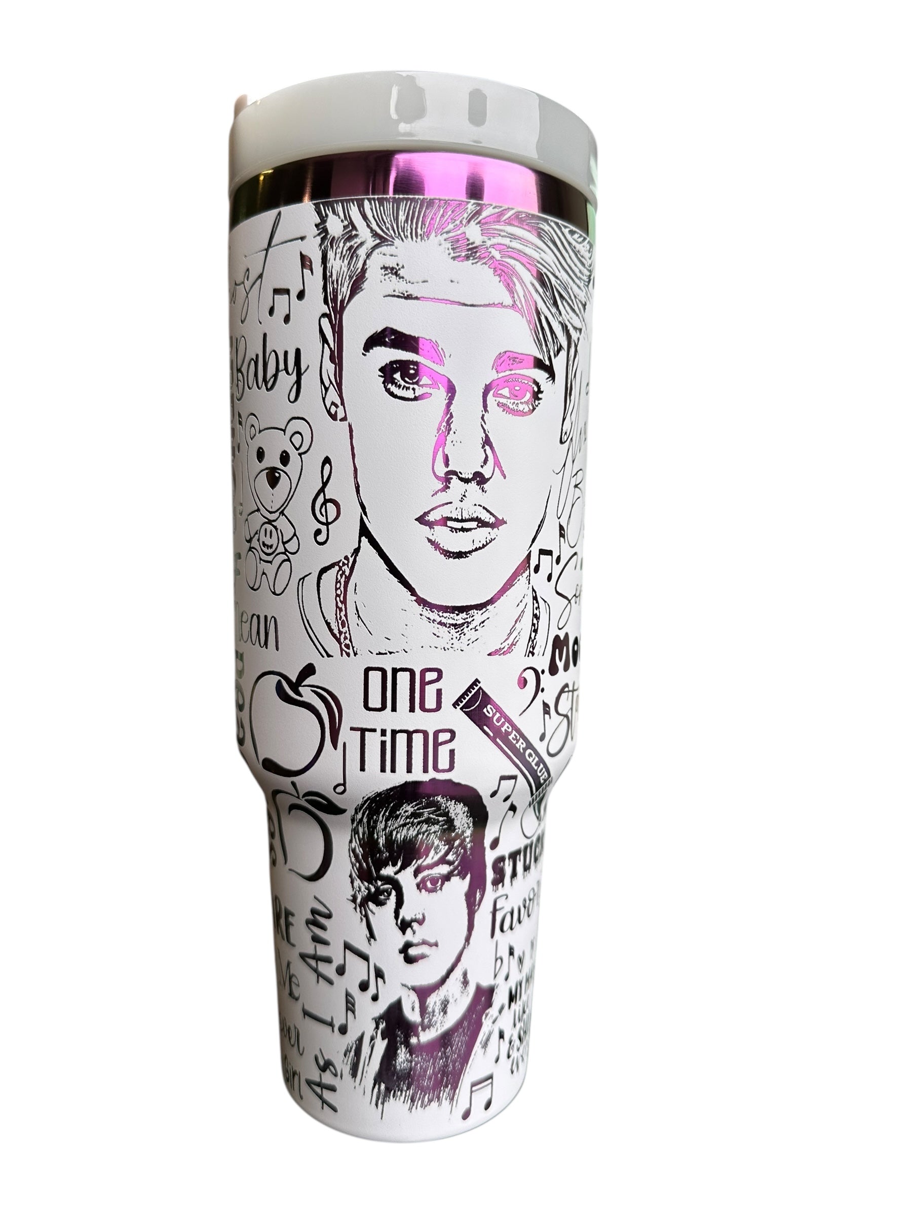 Justin B tumbler- engraved Pop Music tumbler 2.0 - 40oz tumbler with handle - Album Tumbler