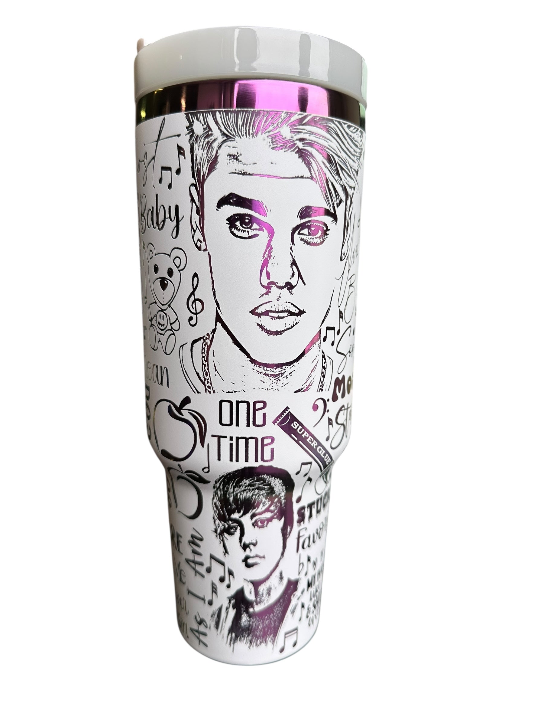 Justin B tumbler- engraved Pop Music tumbler 2.0 - 40oz tumbler with handle - Album Tumbler