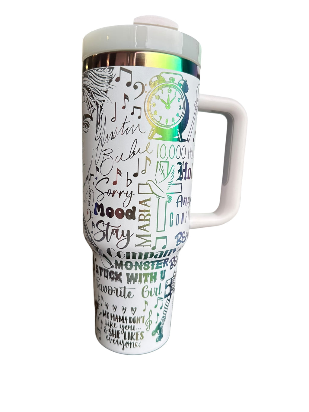 Justin B tumbler- engraved Pop Music tumbler 2.0 - 40oz tumbler with handle - Album Tumbler