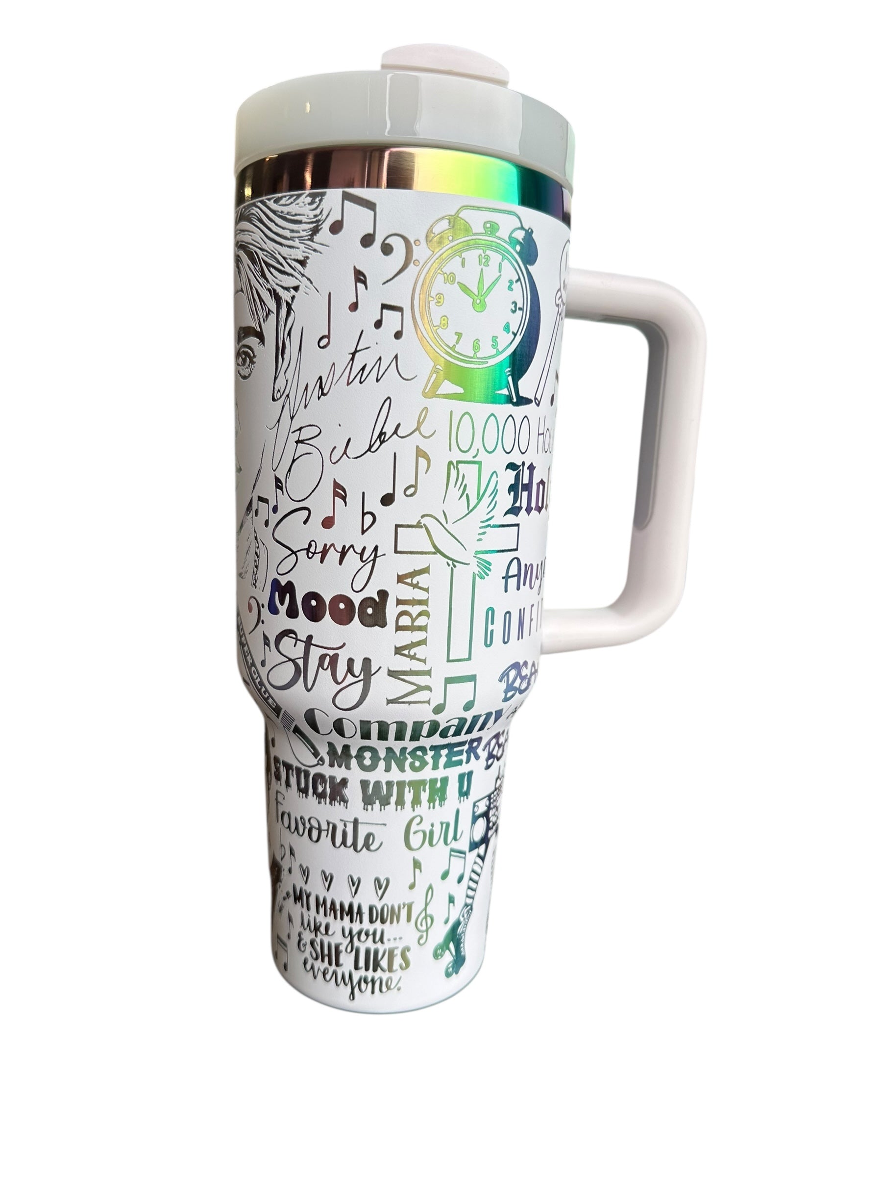 Justin B tumbler- engraved Pop Music tumbler 2.0 - 40oz tumbler with handle - Album Tumbler