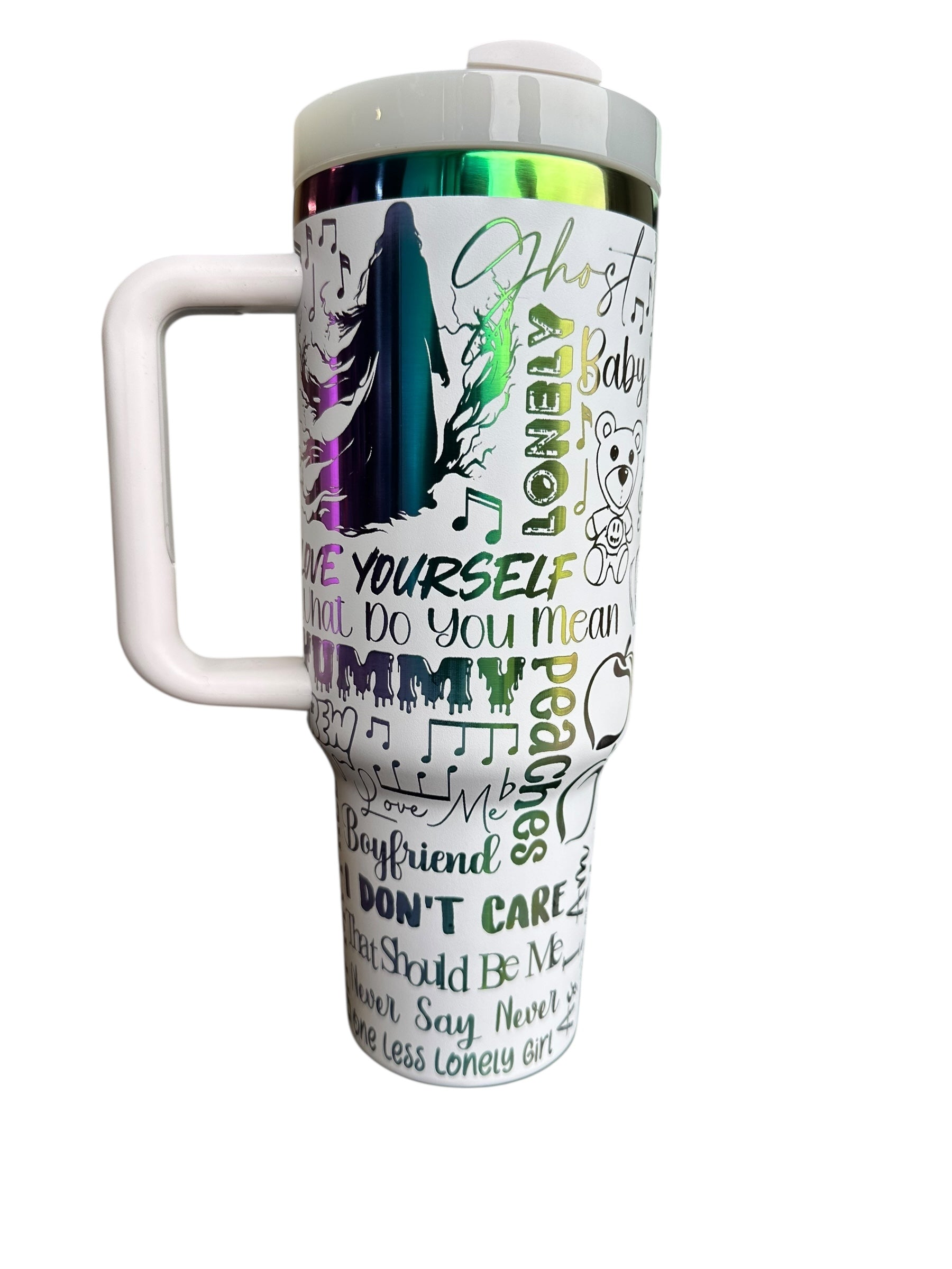 Justin B tumbler- engraved Pop Music tumbler 2.0 - 40oz tumbler with handle - Album Tumbler