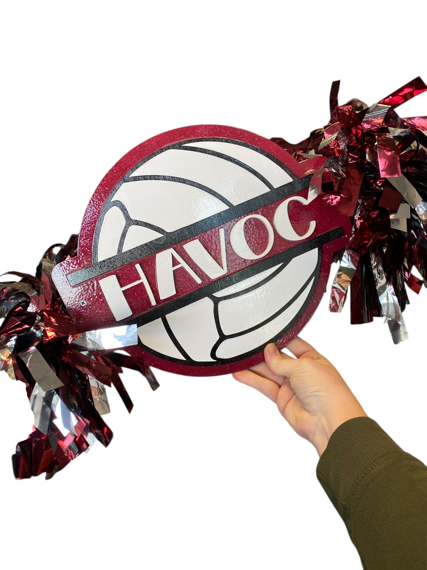 Large Round Volleyball Cheerstick – Custom Wooden Pom-Pom Spirit Sign