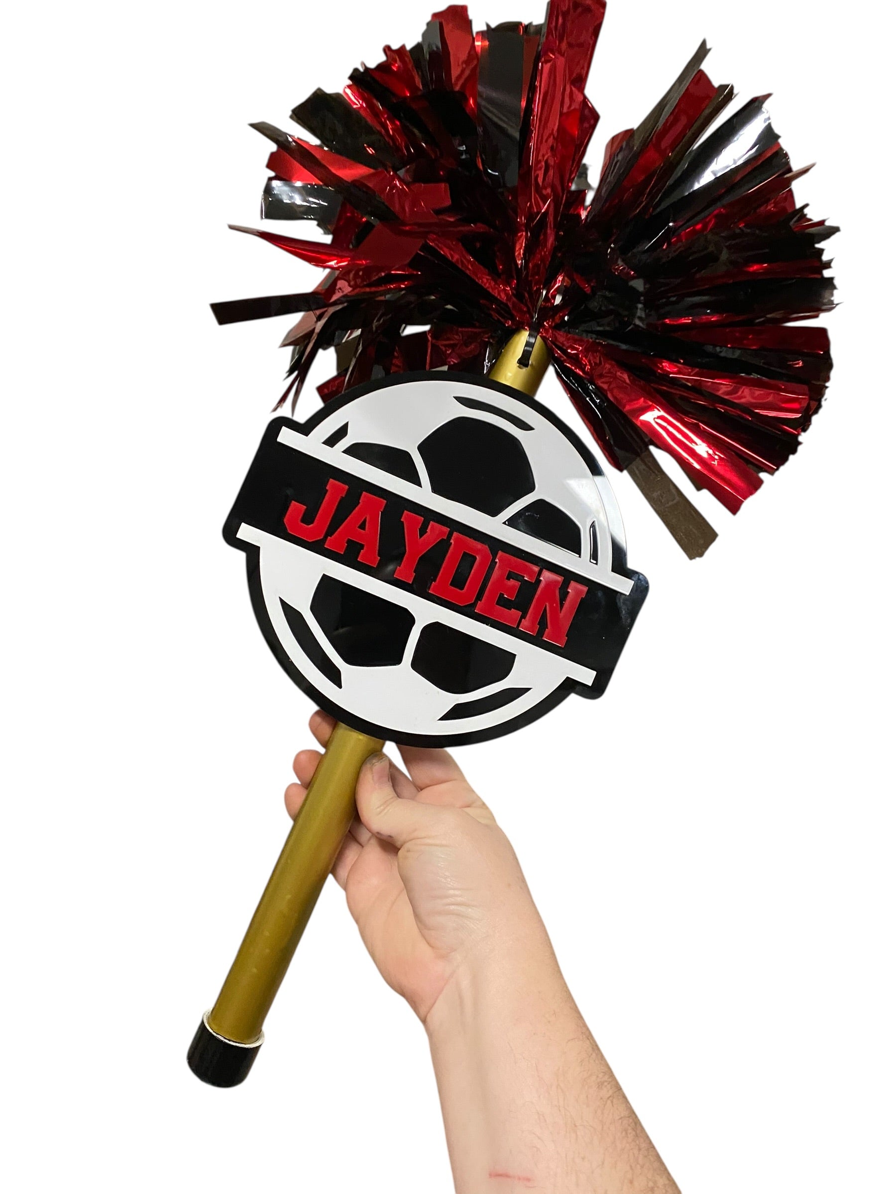 Split Soccer Pompom Stick - Noise Maker – Personalized Wooden Pom-Pom Spirit Sign
