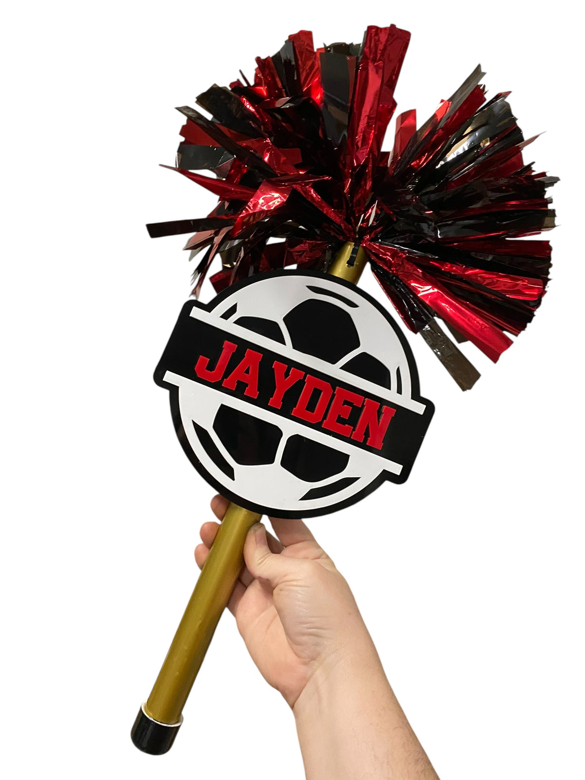 Split Soccer Pompom Stick - Noise Maker – Personalized Wooden Pom-Pom Spirit Sign