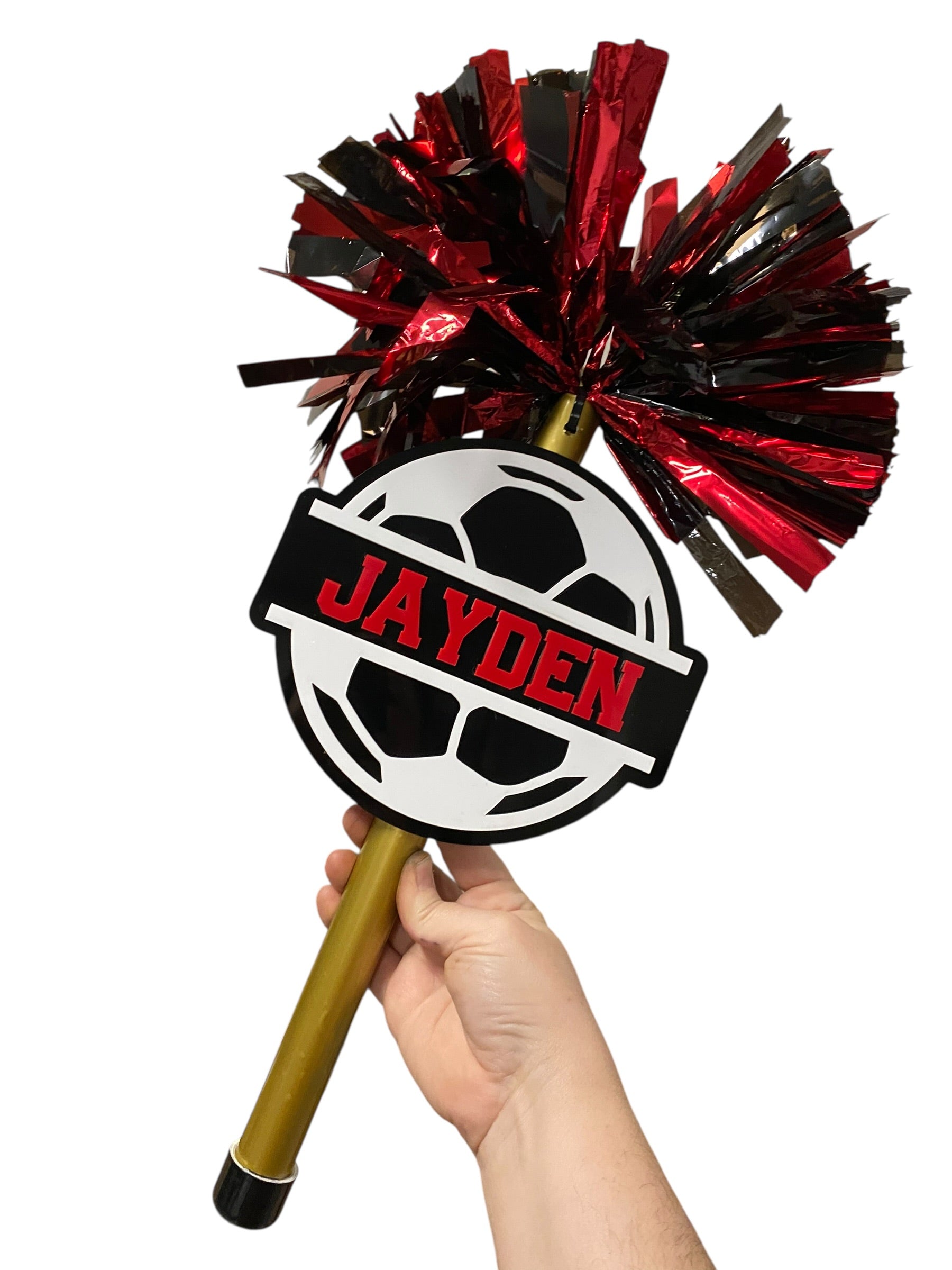 Split Soccer Pompom Stick - Noise Maker – Personalized Wooden Pom-Pom Spirit Sign