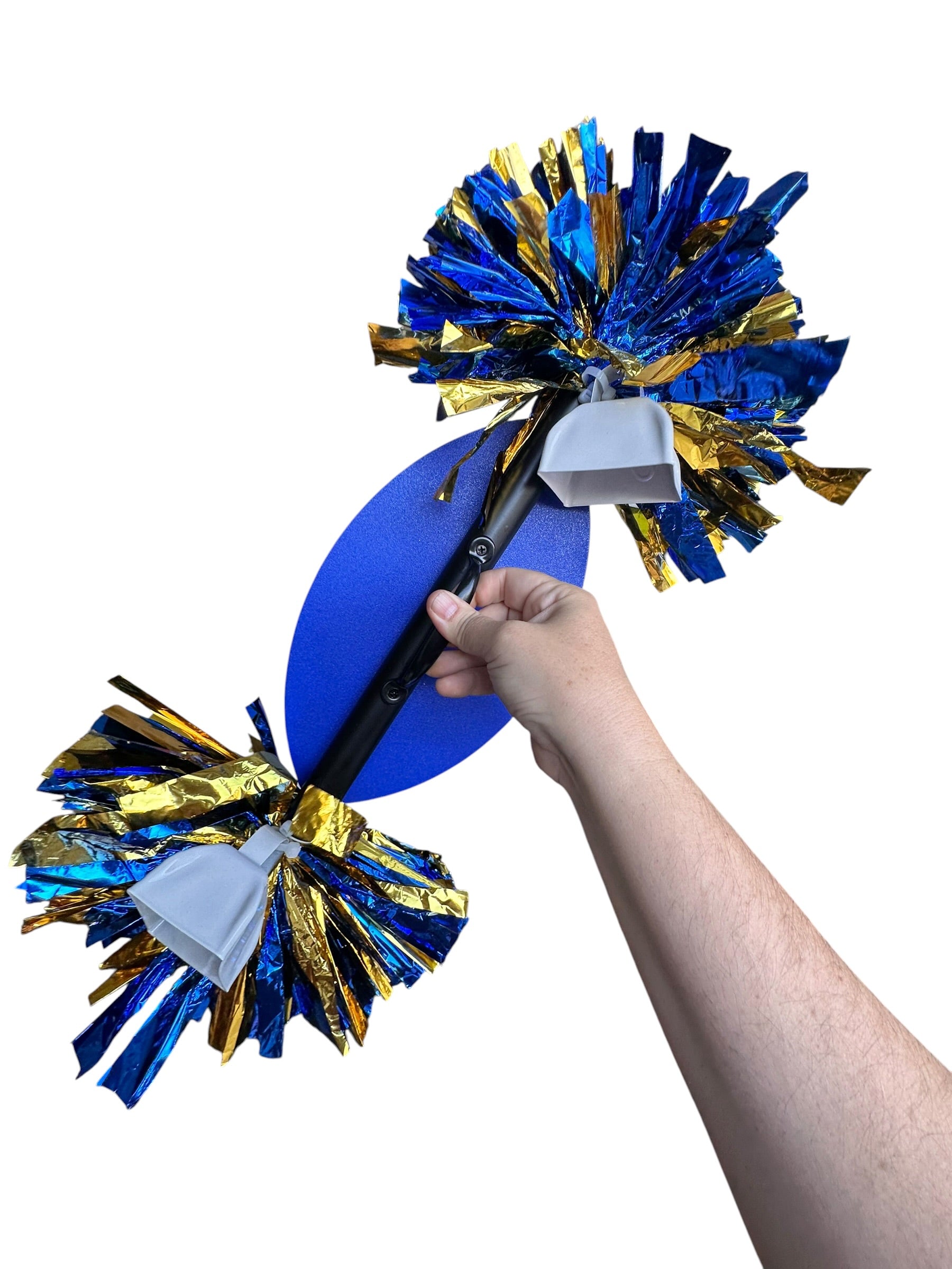 Personalized 3D Printed Football Cheerstick with Double Pompoms  Optional Cowbells | Custom Football Spirit Stick | Team Colors