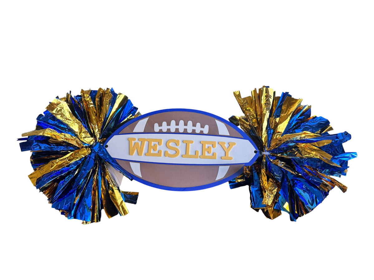 Personalized 3D Printed Football Cheerstick with Double Pompoms  Optional Cowbells | Custom Football Spirit Stick | Team Colors