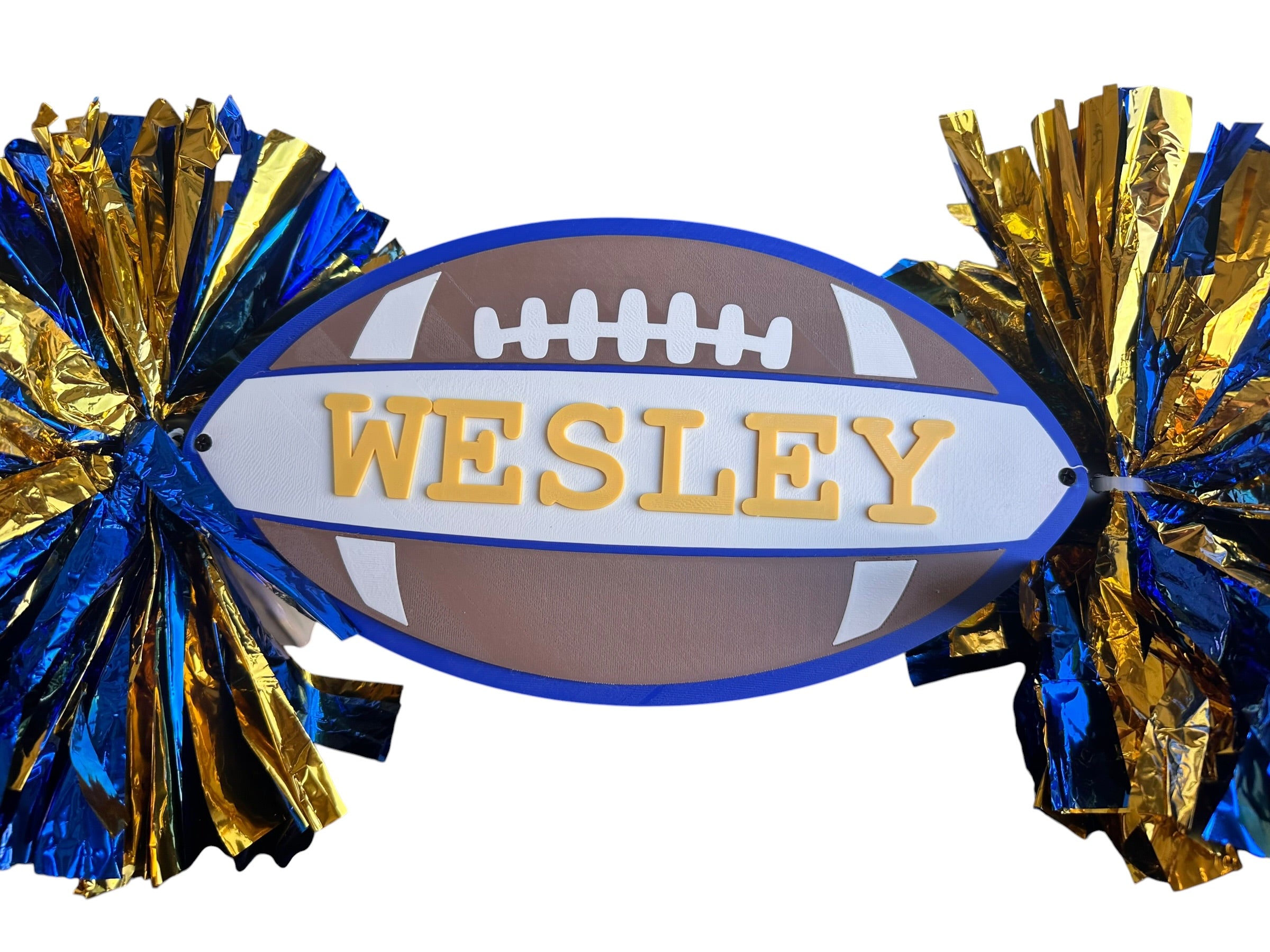Personalized 3D Printed Football Cheerstick with Double Pompoms  Optional Cowbells | Custom Football Spirit Stick | Team Colors
