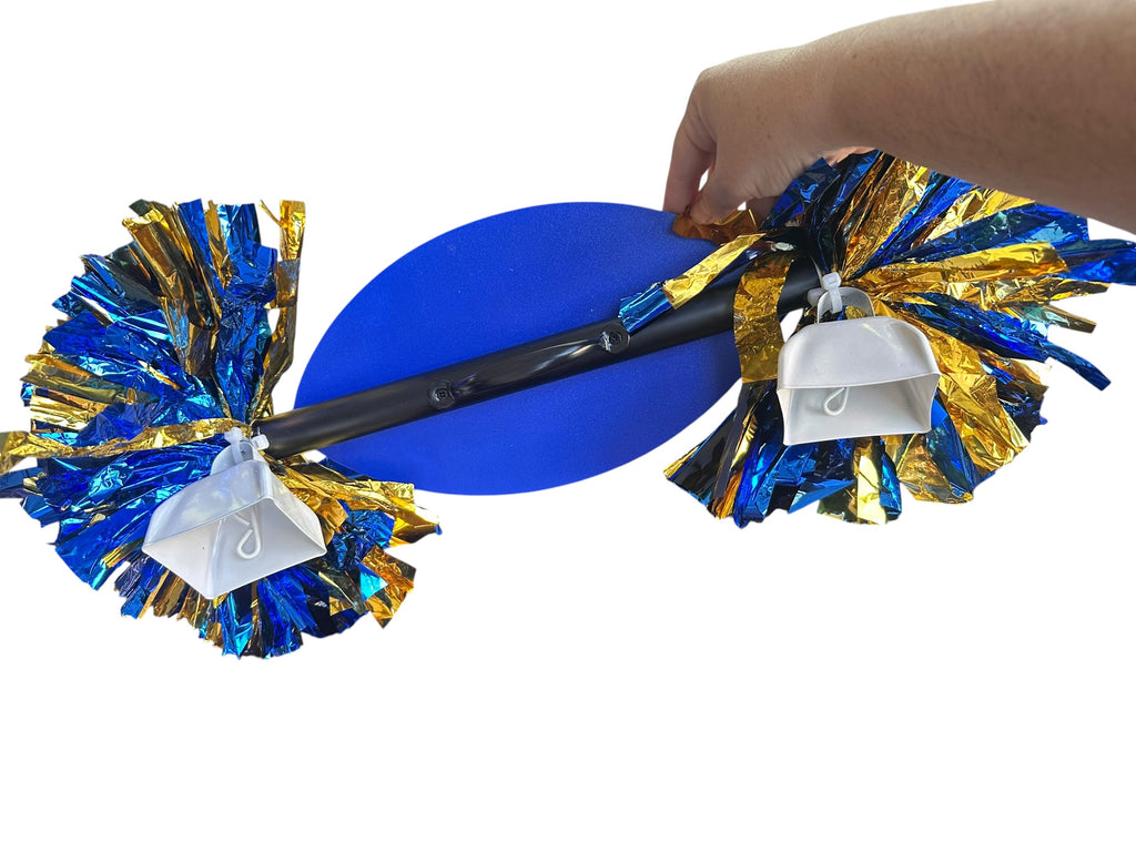 Personalized 3D Printed Football Cheerstick with Double Pompoms  Optional Cowbells | Custom Football Spirit Stick | Team Colors