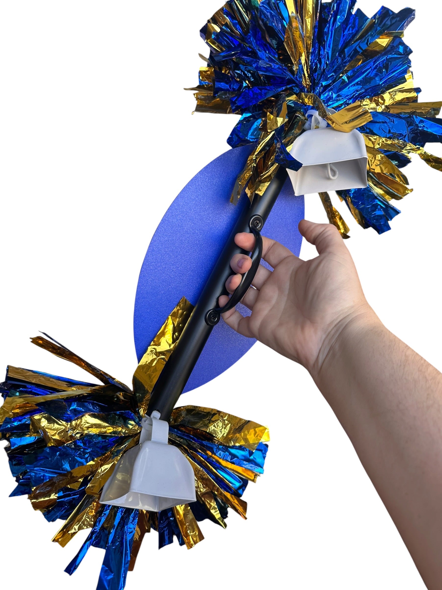 Personalized 3D Printed Football Cheerstick with Double Pompoms  Optional Cowbells | Custom Football Spirit Stick | Team Colors