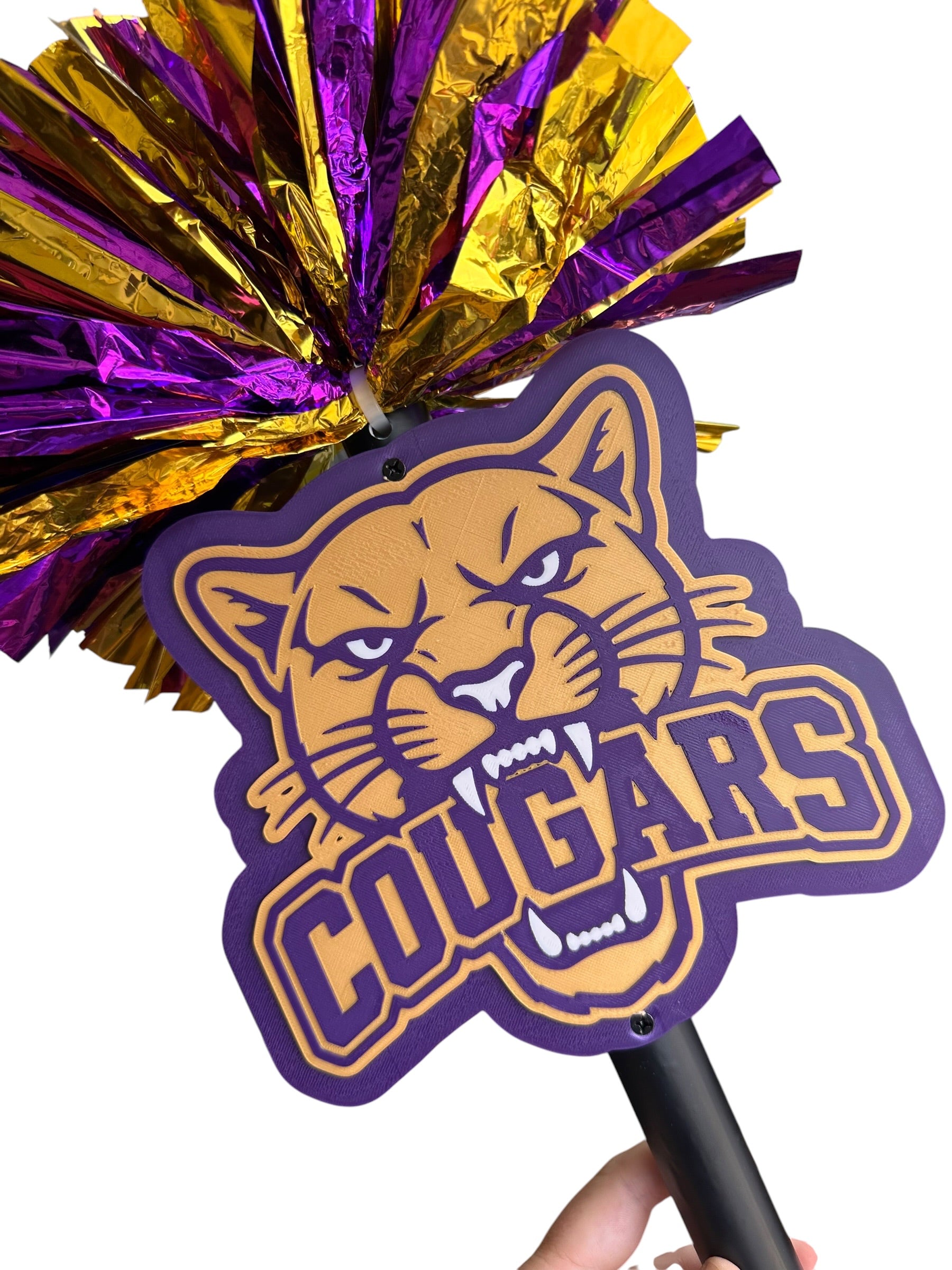 Custom Cougars Pompom Stick | Personalized School Spirit Noise Maker | Football, Cheer & Pep Rally Fan Stick