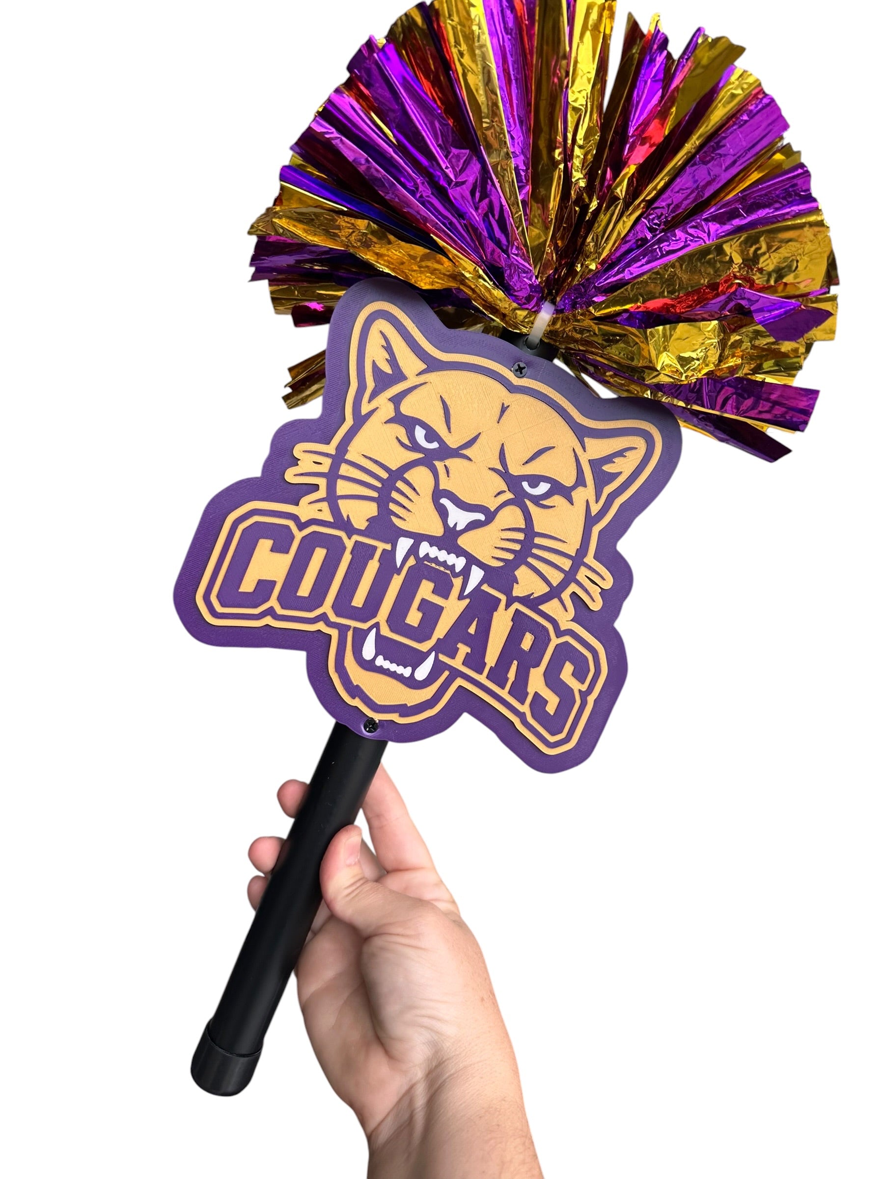 Custom Cougars Pompom Stick | Personalized School Spirit Noise Maker | Football, Cheer & Pep Rally Fan Stick