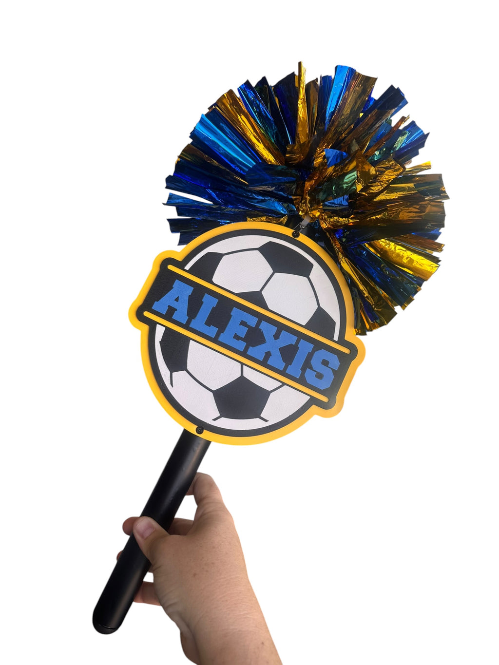 Personalized Soccer Ball Pompom Stick | Custom Soccer Spirit Stick