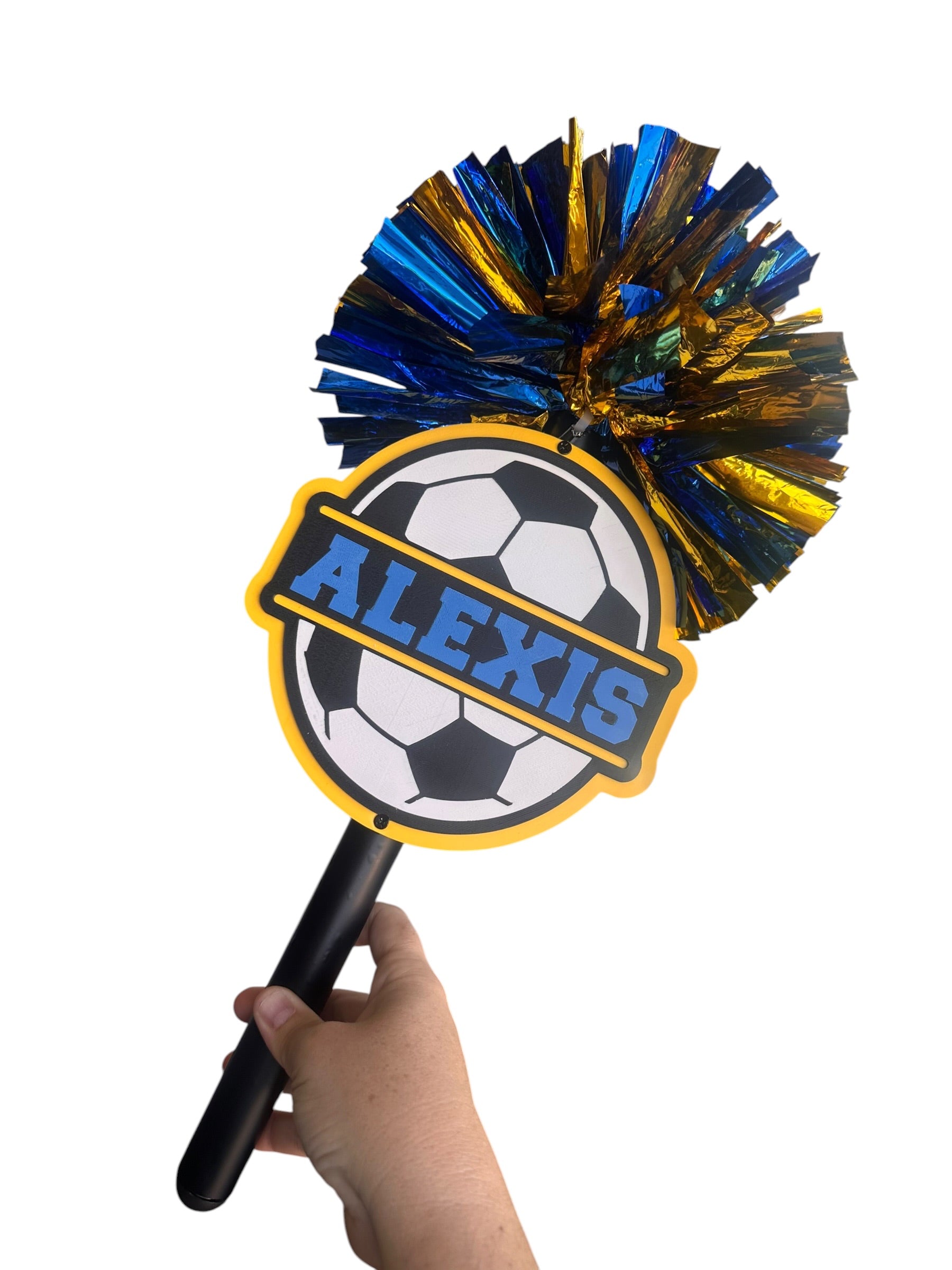 Personalized Soccer Ball Pompom Stick | Custom Soccer Spirit Stick