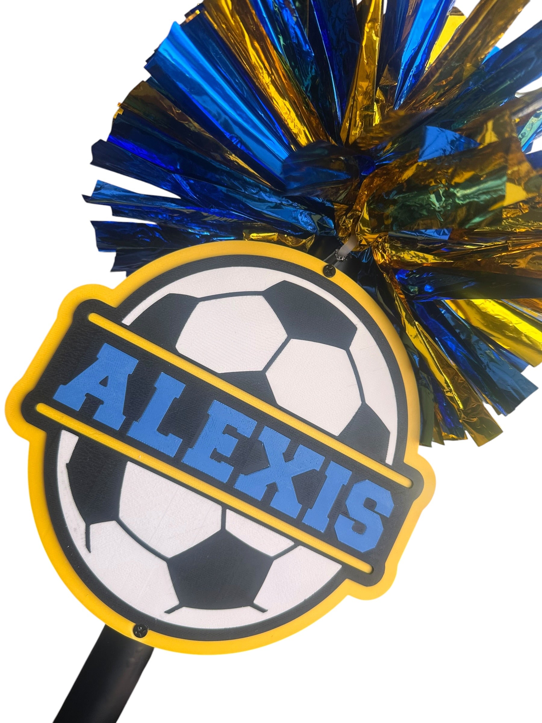 Personalized Soccer Ball Pompom Stick | Custom Soccer Spirit Stick
