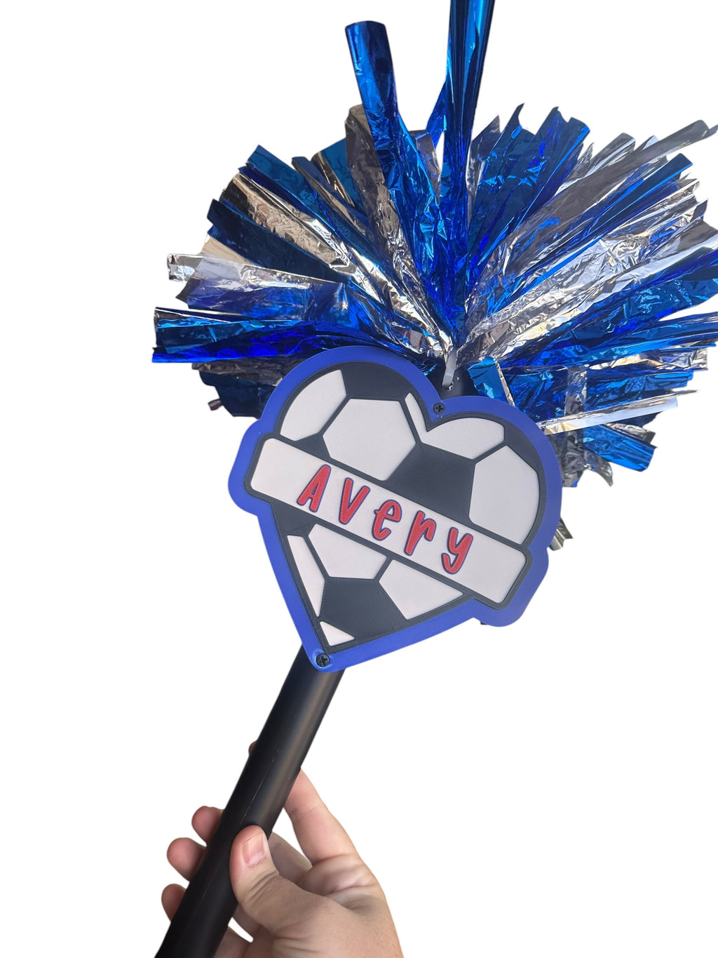 Personalized Heart Soccer Pompom Stick | Custom Soccer Spirit Stick