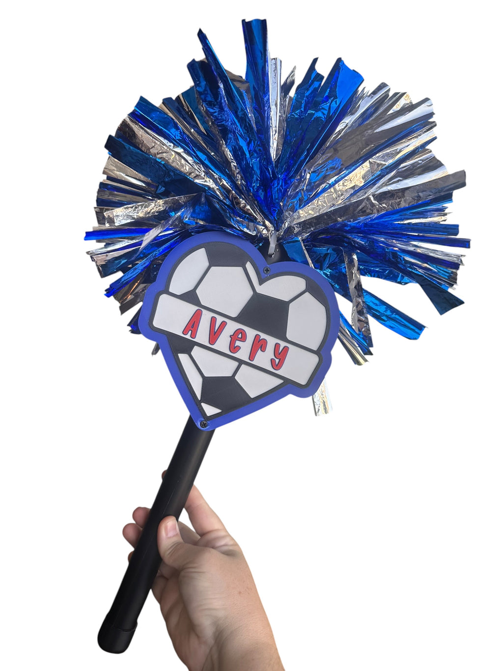 Personalized Heart Soccer Pompom Stick | Custom Soccer Spirit Stick