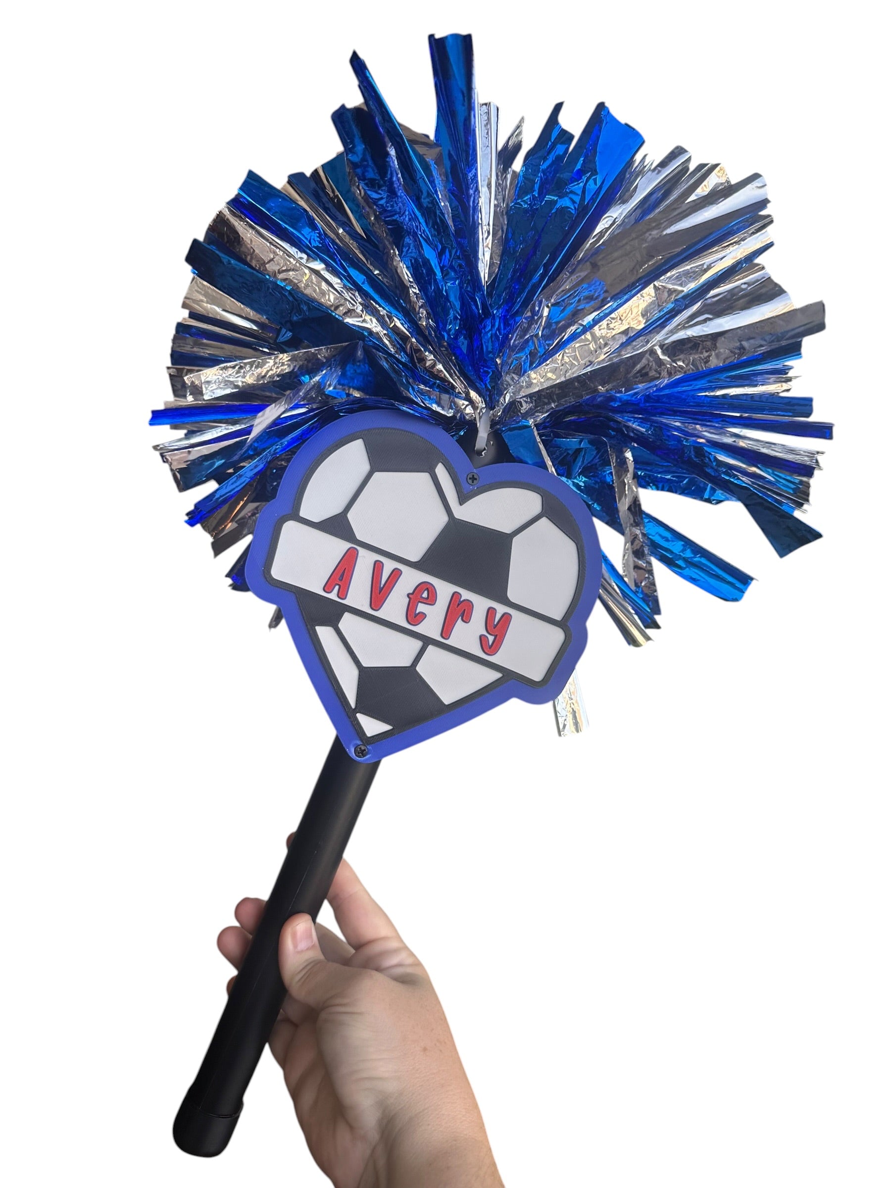 Personalized Heart Soccer Pompom Stick | Custom Soccer Spirit Stick