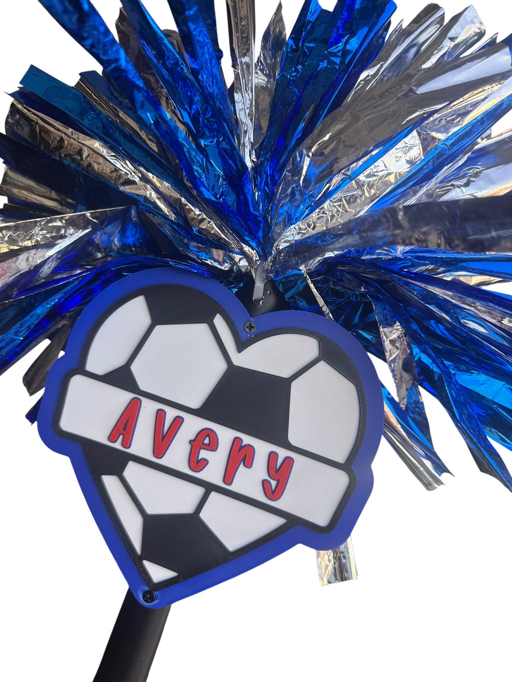 Personalized Heart Soccer Pompom Stick | Custom Soccer Spirit Stick