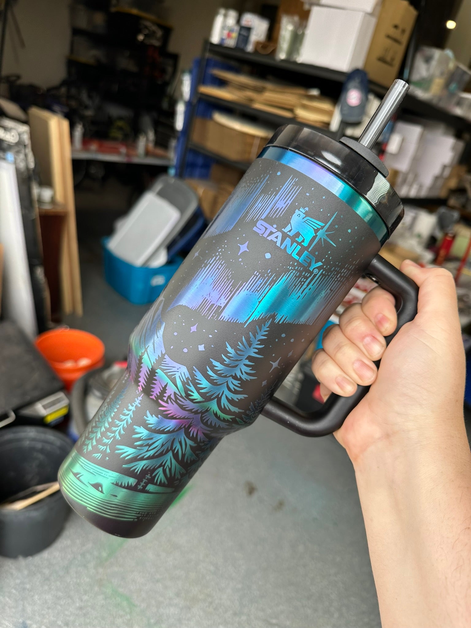 Personalized Northern Lights Laser Engraved Stanley Tumbler – Custom Stainless Steel Travel Cup