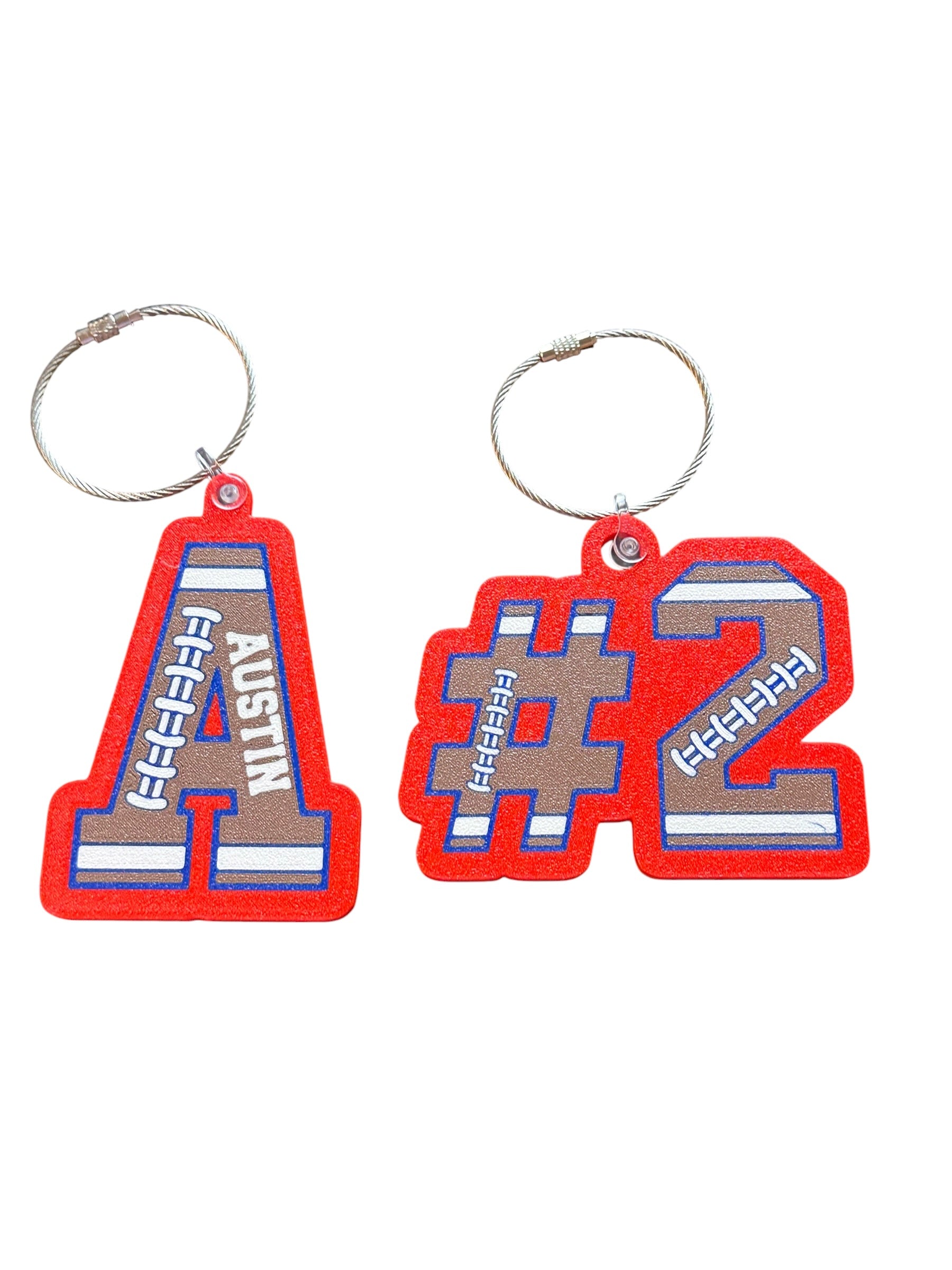 Personalized Football Letter & Number Keychain / Bag Tag | Custom 3D Printed Sports Keychain
