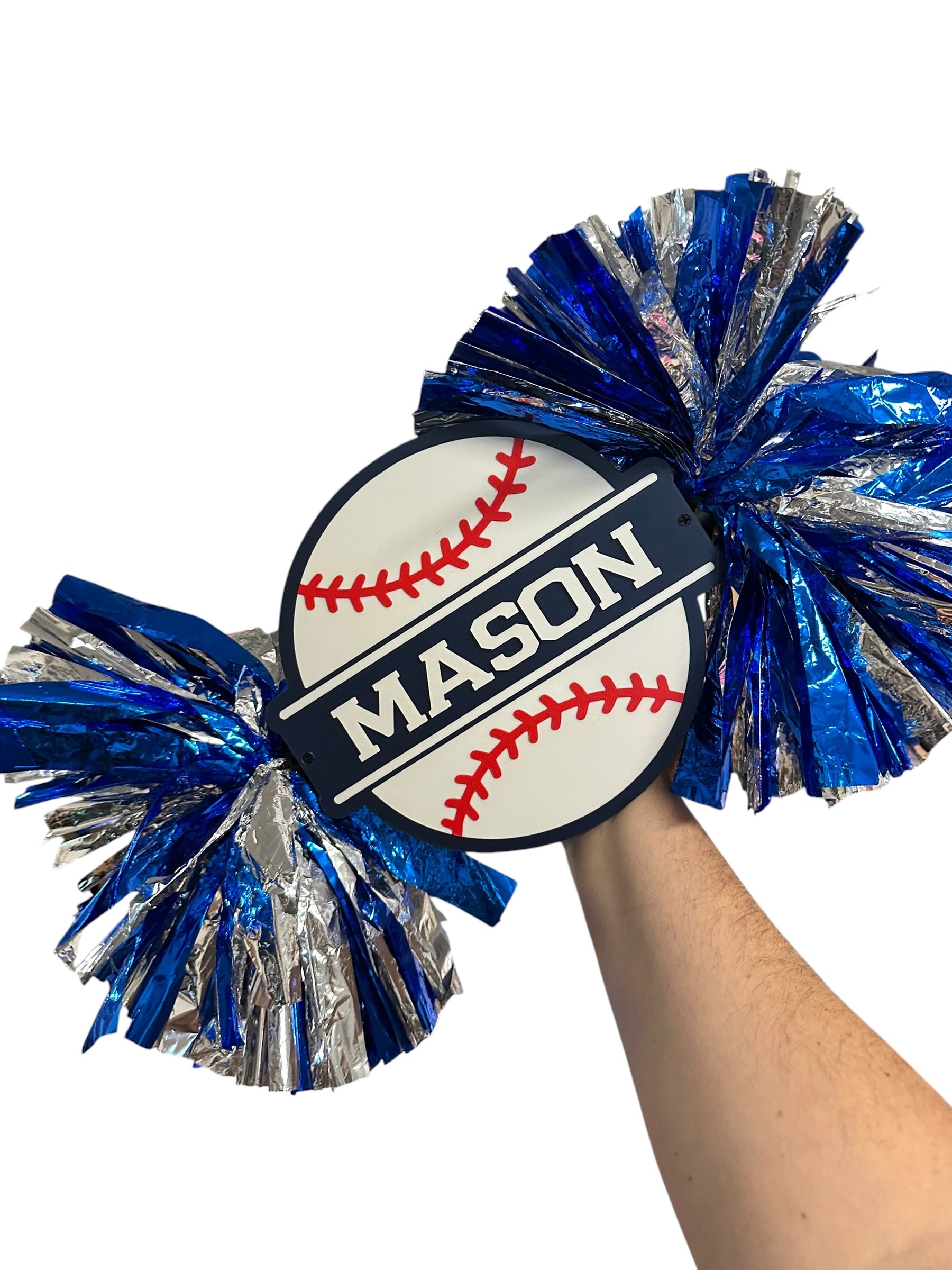 Personalized Baseball Cheerstick | Custom Name Sports Noise Maker | Game Day Spirit Stick with Pom Poms | Baseball Fan Gift