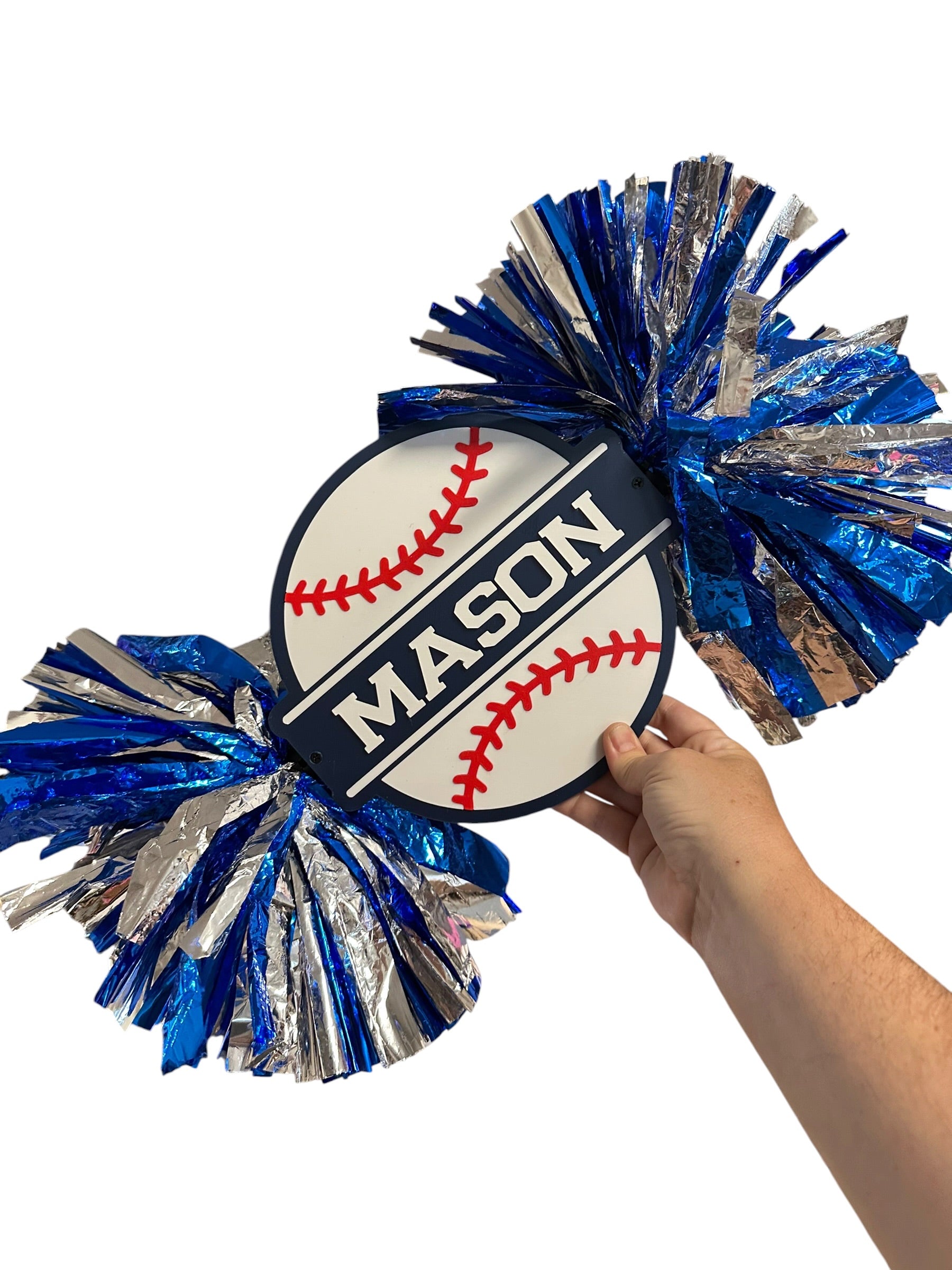 Personalized Baseball Cheerstick | Custom Name Sports Noise Maker | Game Day Spirit Stick with Pom Poms | Baseball Fan Gift