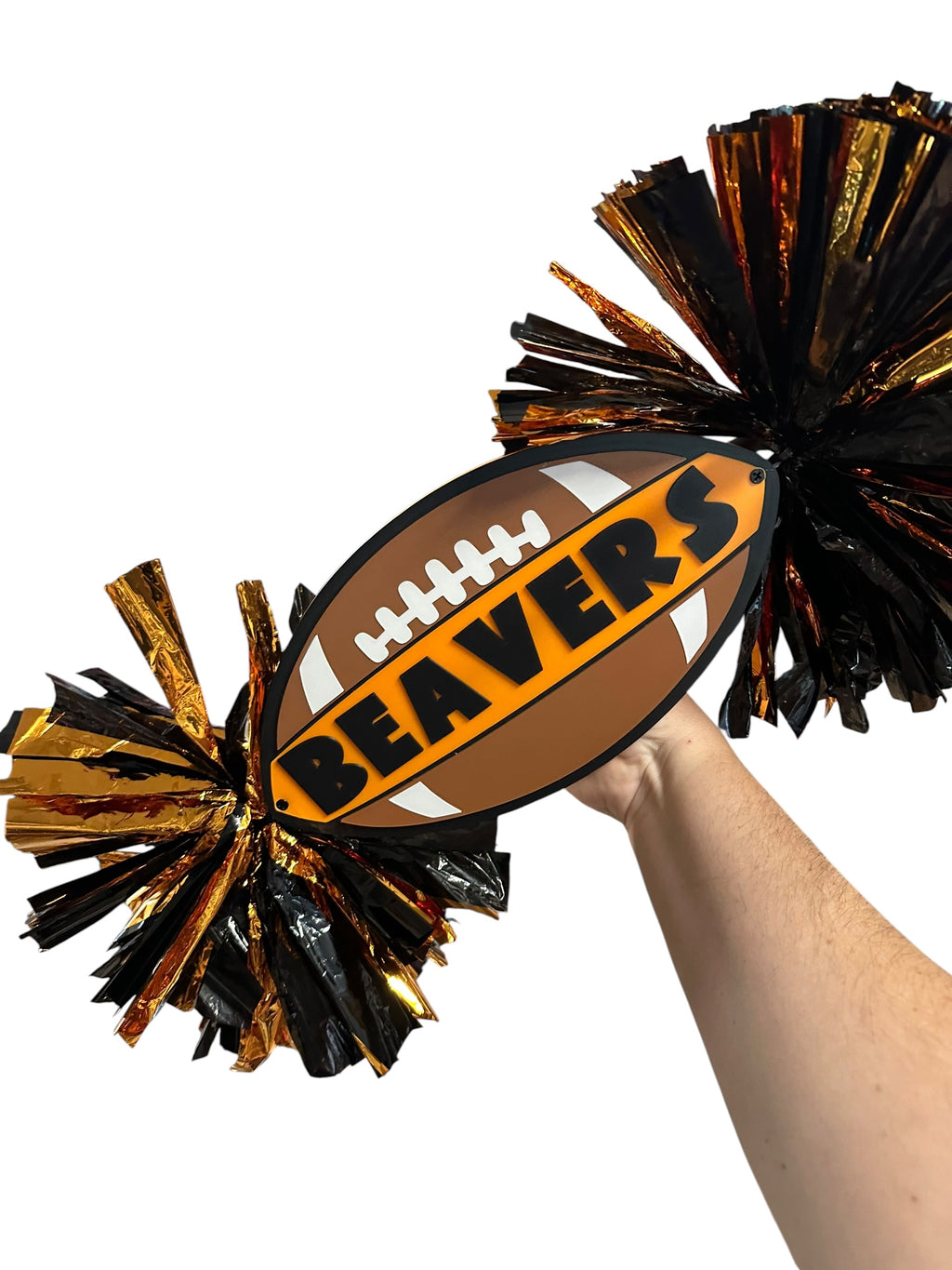 Personalized Football Cheerstick with Double Pompoms  Optional Cowbells | Custom Football Spirit Stick | Team Colors