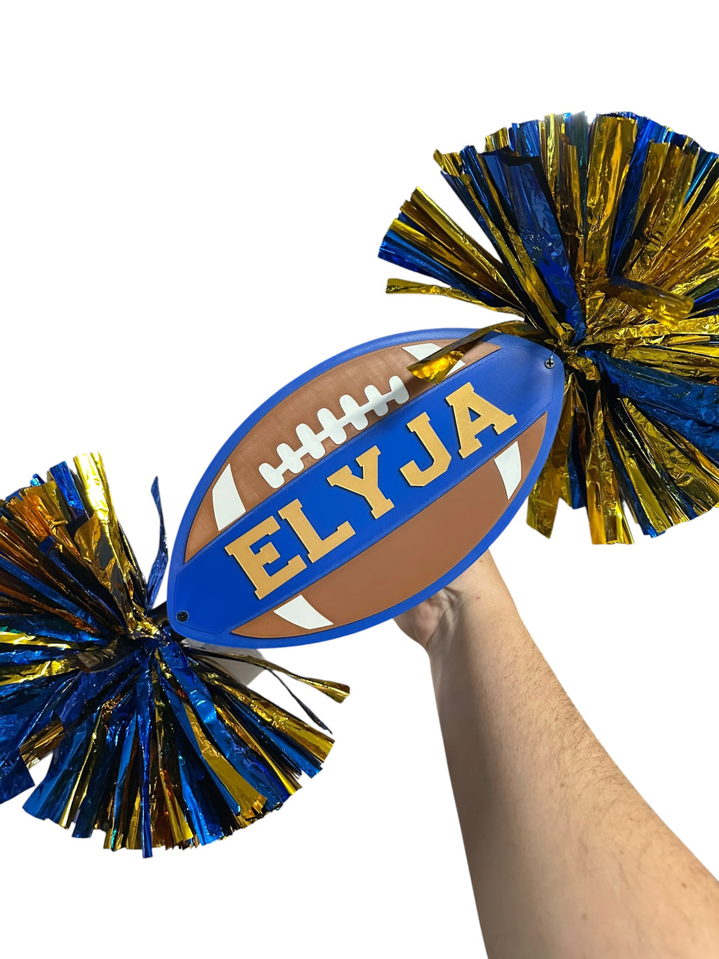 Personalized Football Cheerstick with Double Pompoms  Optional Cowbells | Custom Football Spirit Stick | Team Colors