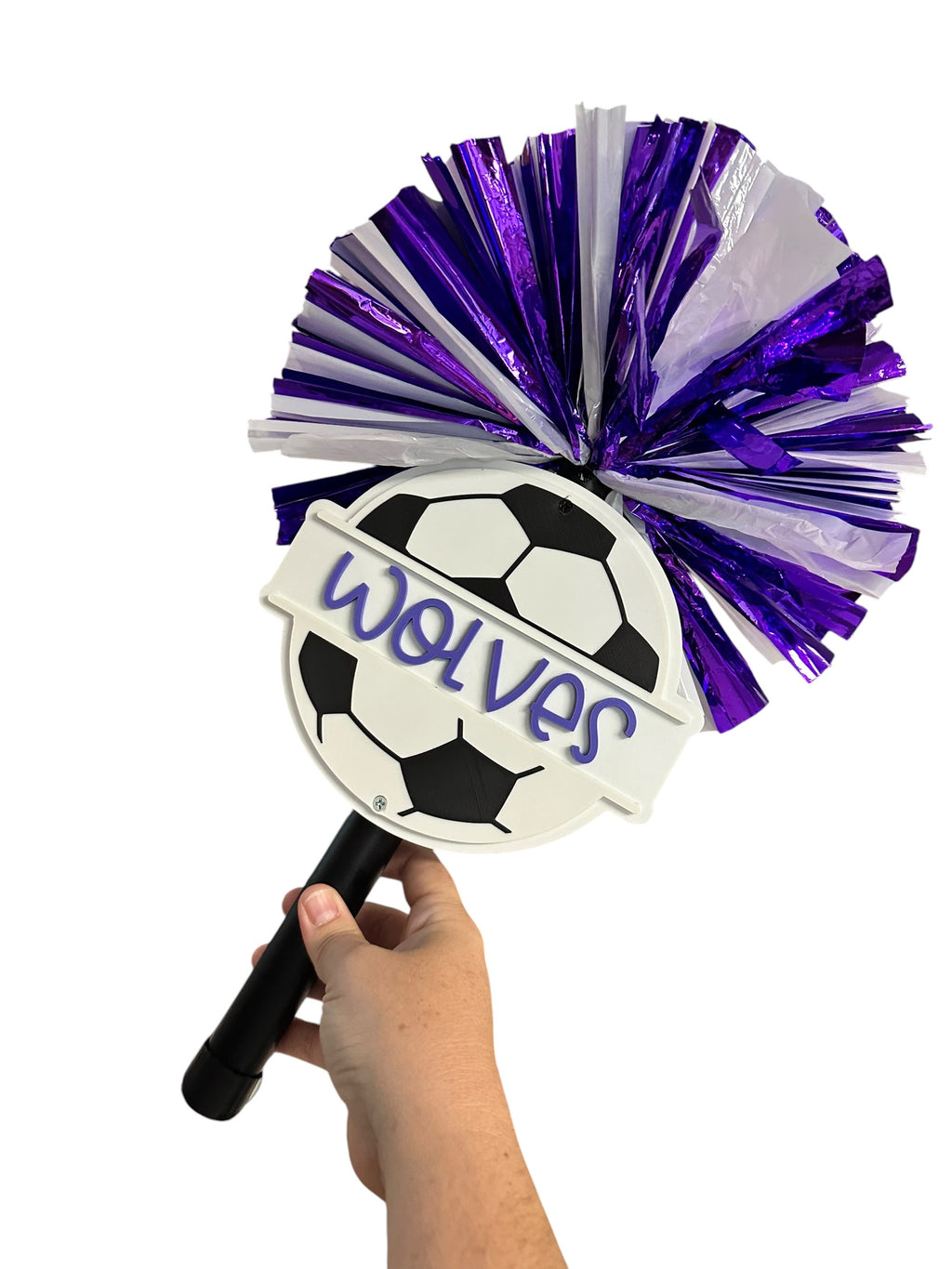 Personalized Soccer Ball Pompom Stick | Custom Soccer Spirit Stick
