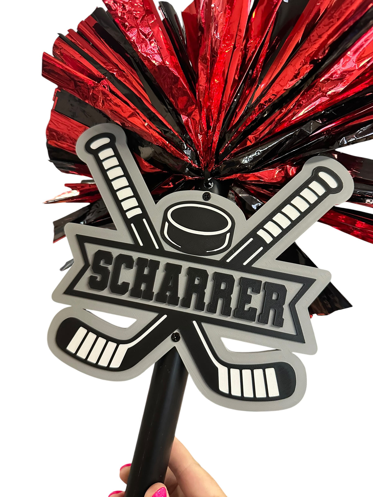 Personalized Ice Hockey Pompom Stick | Custom Hockey Spirit Stick | Senior Night Hockey Gift | Team Fan Cheer Stick
