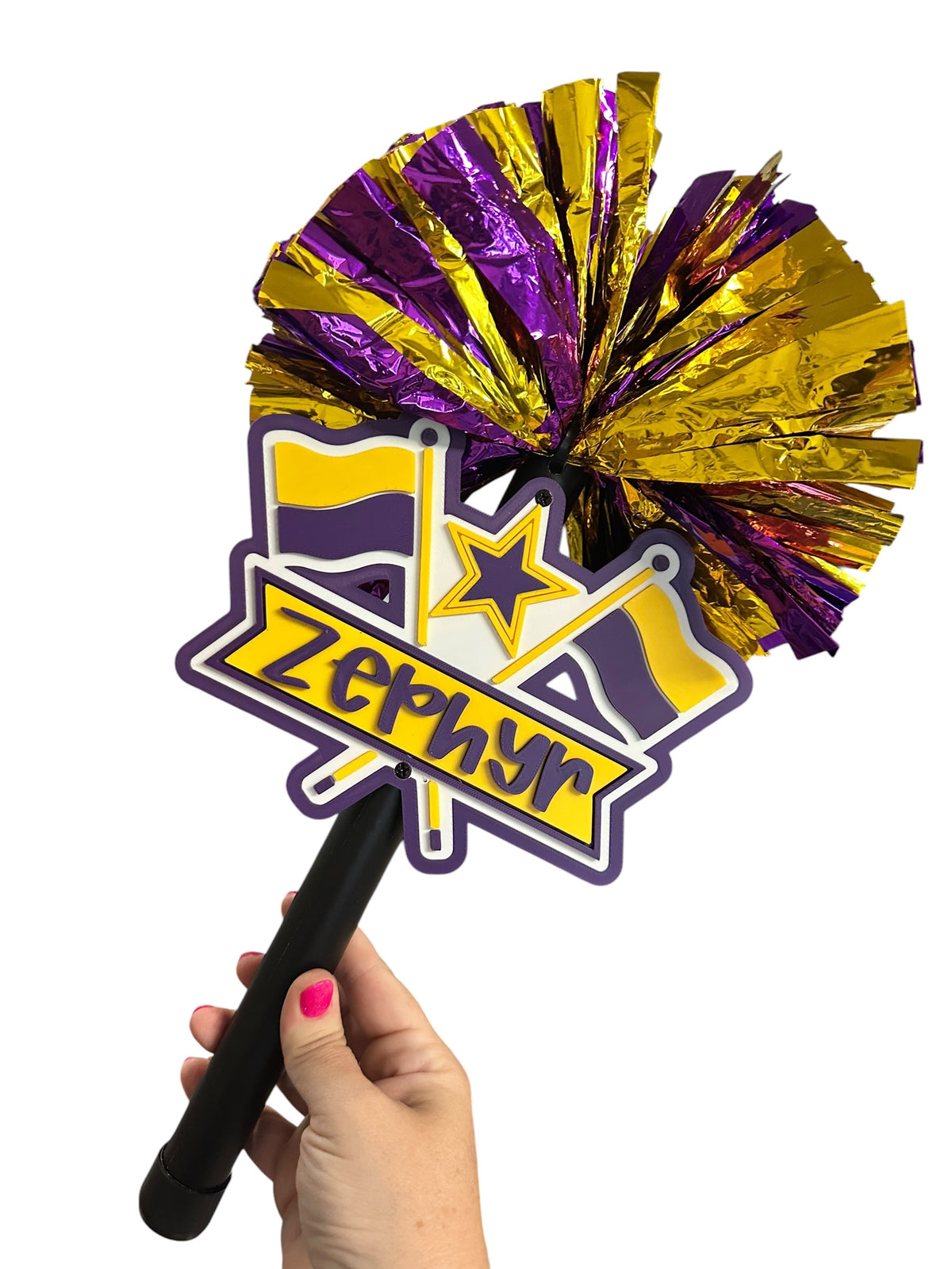 Personalized Color Guard Pompom Cheerstick | Custom Team Colors