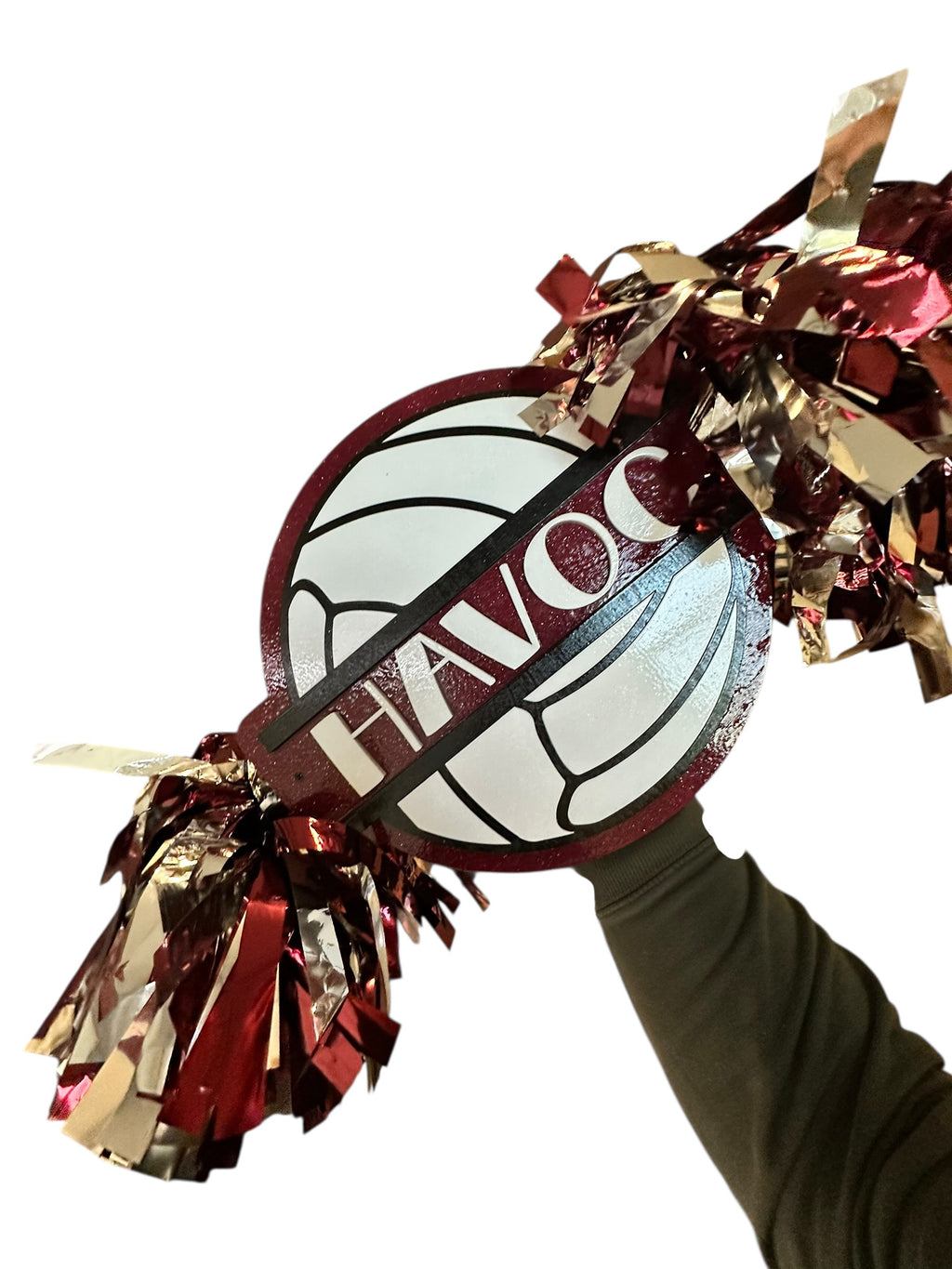 Large Round Volleyball Cheerstick – Custom Wooden Pom-Pom Spirit Sign