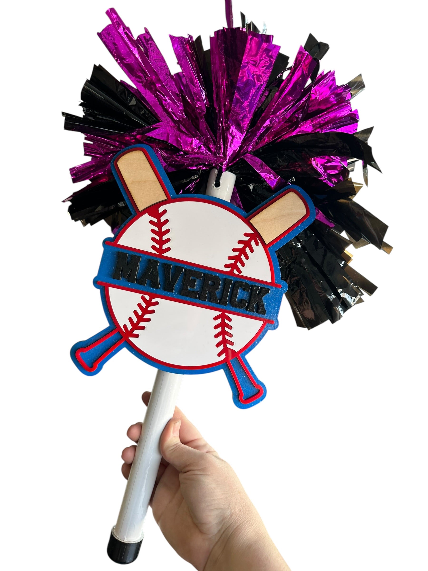 Baseball Noise Maker PomPom Stick - Pompom Sign – Personalized Spirit Gear