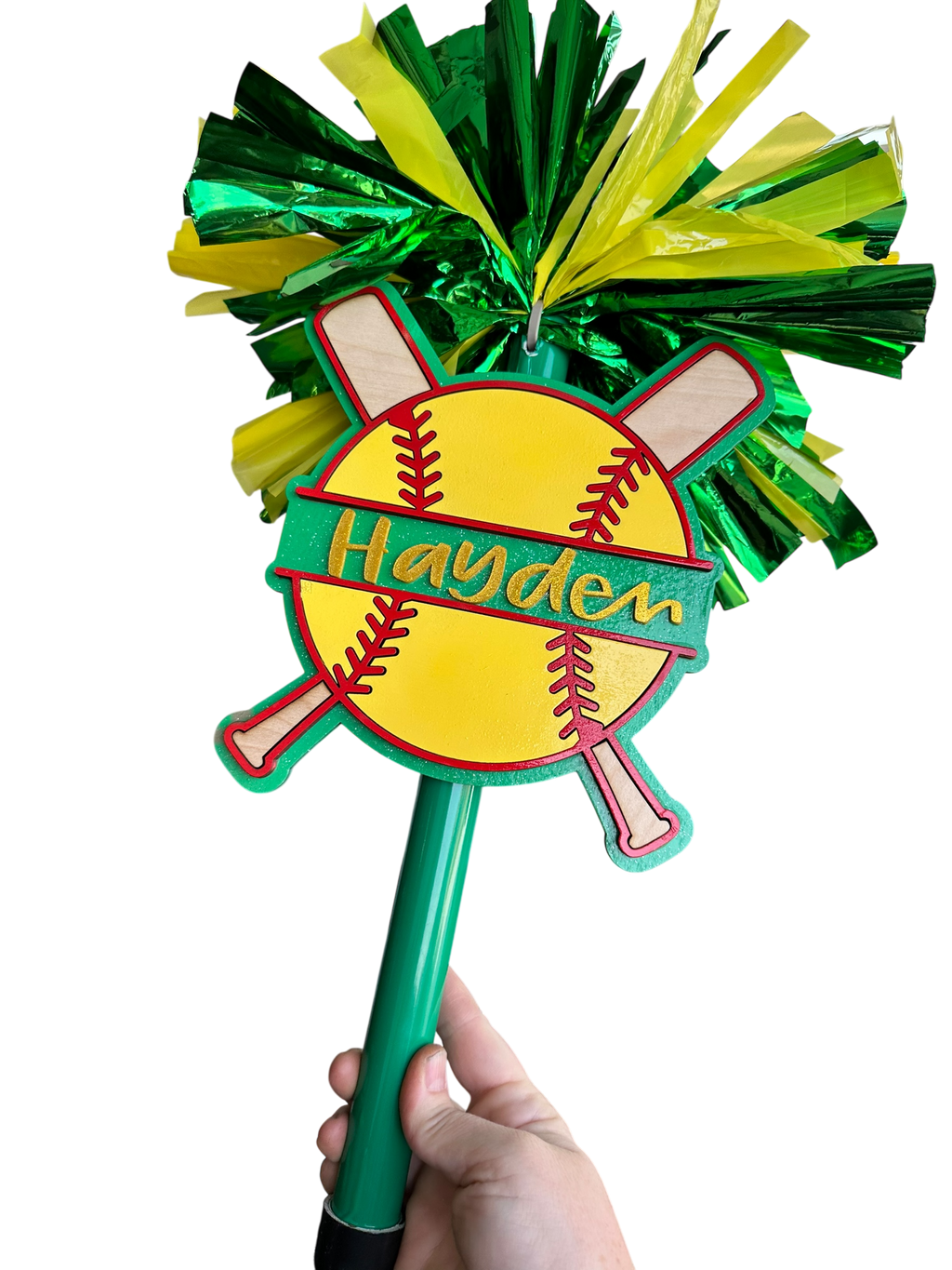Softball Noise Maker PomPom Stick - Pompom Sign – Personalized Spirit Gear